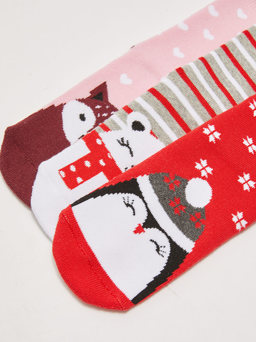 Kırmızı Desenli Kız Çocuk Soket Çorap 3'lü-2