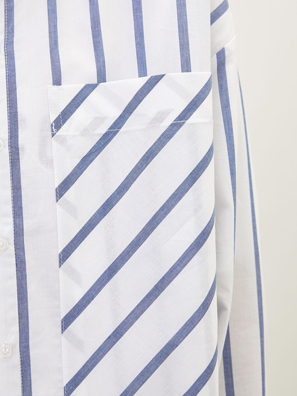 Front Button Closure Striped Long Sleeve Poplin Women's Shirt-3
