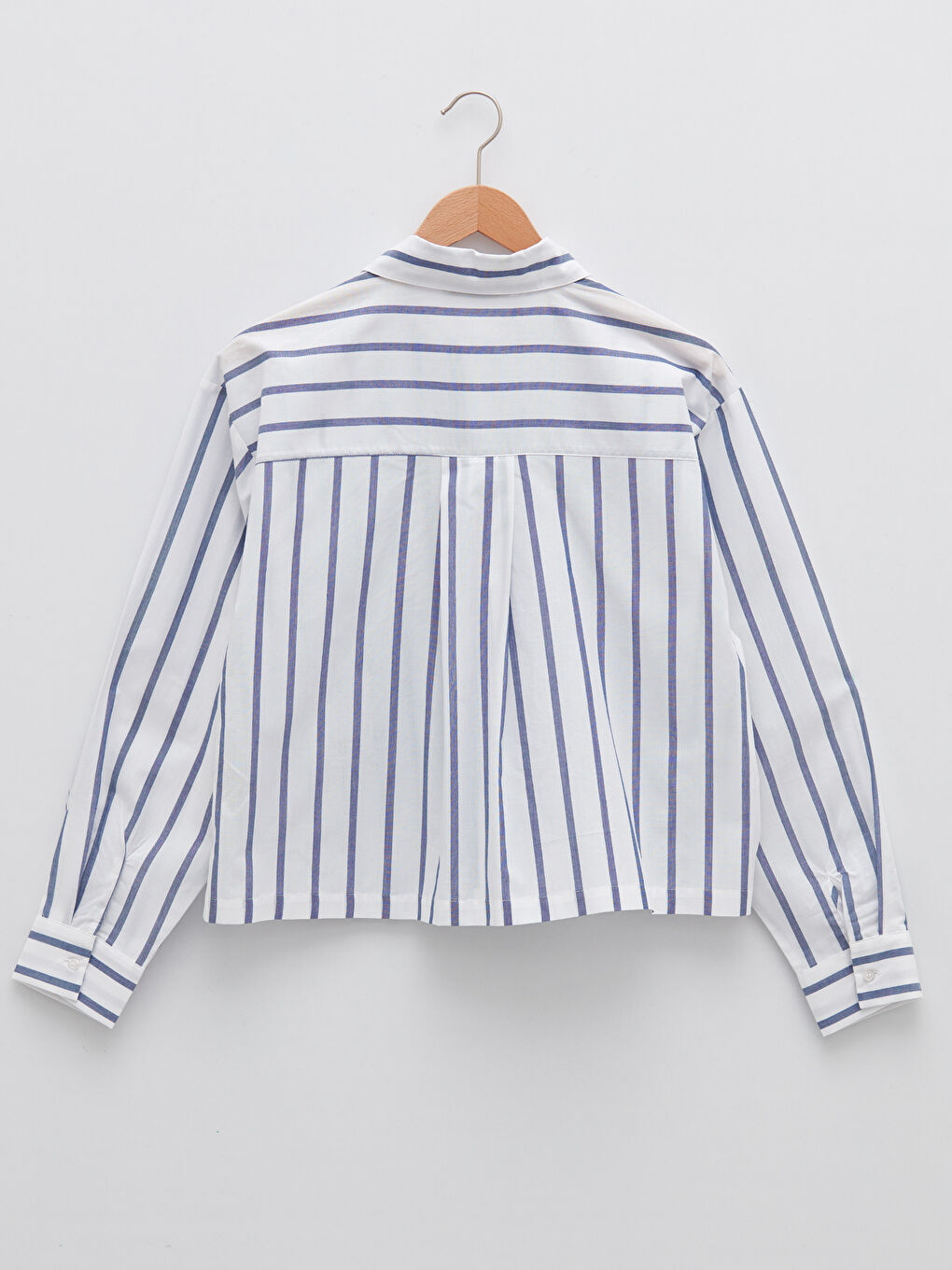 Front Button Closure Striped Long Sleeve Poplin Women's Shirt-6