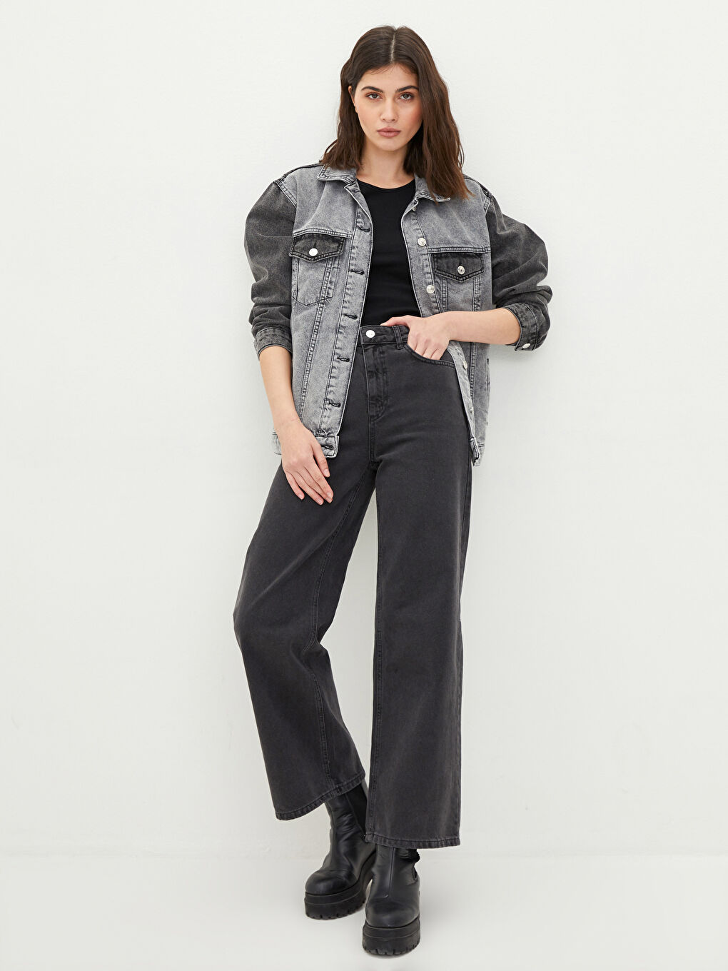 Shirt Collar Color Block Long Sleeve Women's Rodeo Jean Jacket-1