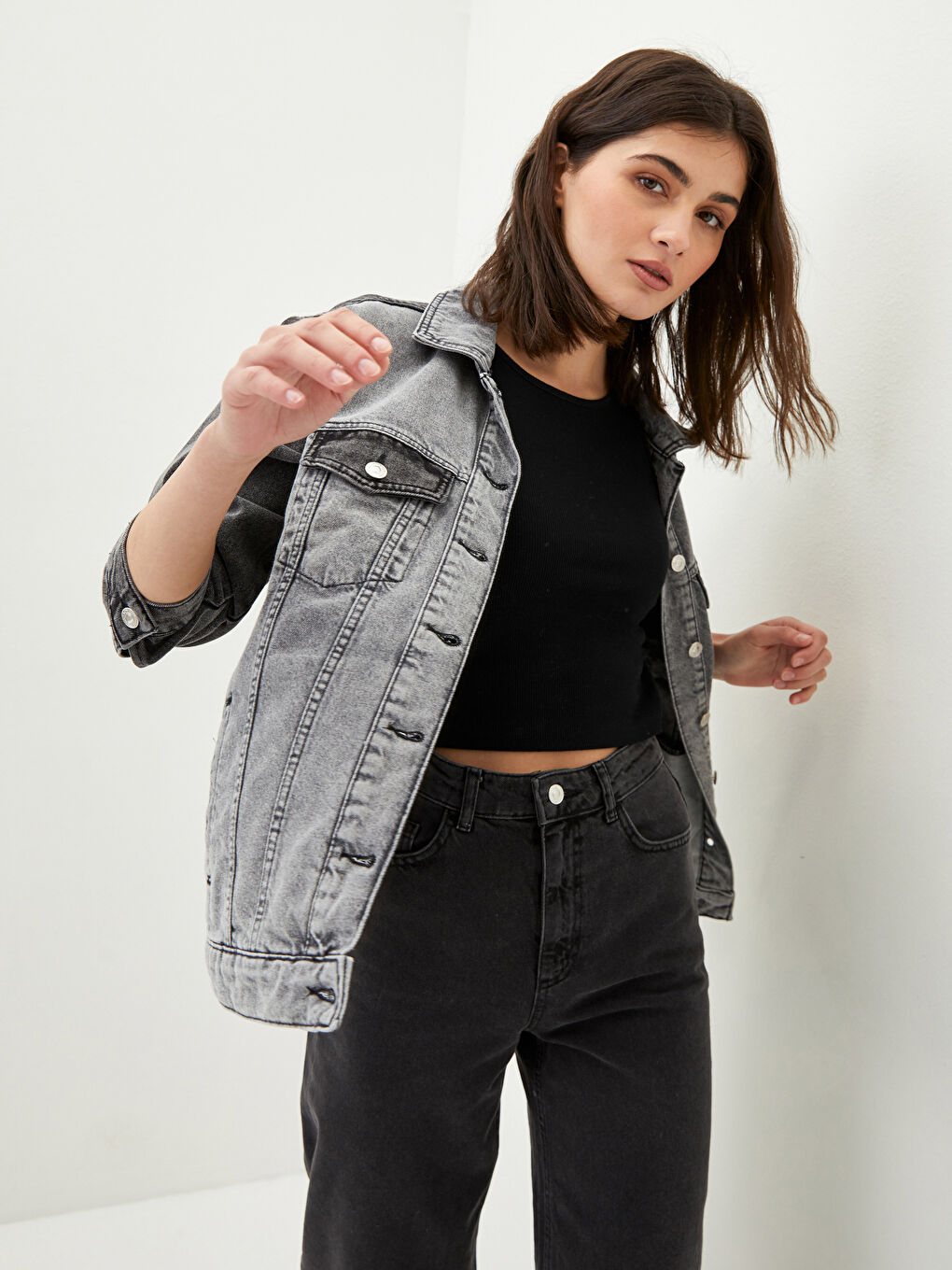 Shirt Collar Color Block Long Sleeve Women's Rodeo Jean Jacket-2