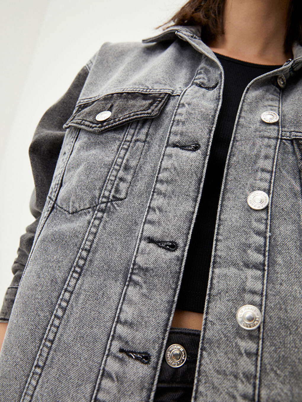 Shirt Collar Color Block Long Sleeve Women's Rodeo Jean Jacket-3