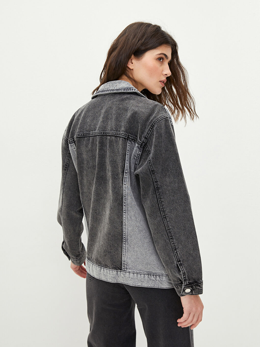 Shirt Collar Color Block Long Sleeve Women's Rodeo Jean Jacket-4