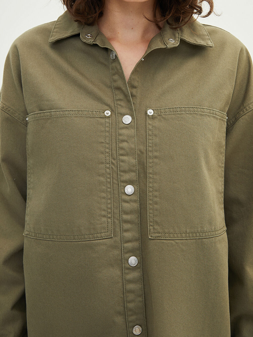 Jachetă Cămașă Damă Din Blugi Cu Buzunare Și Nasturi Croială Regular-2