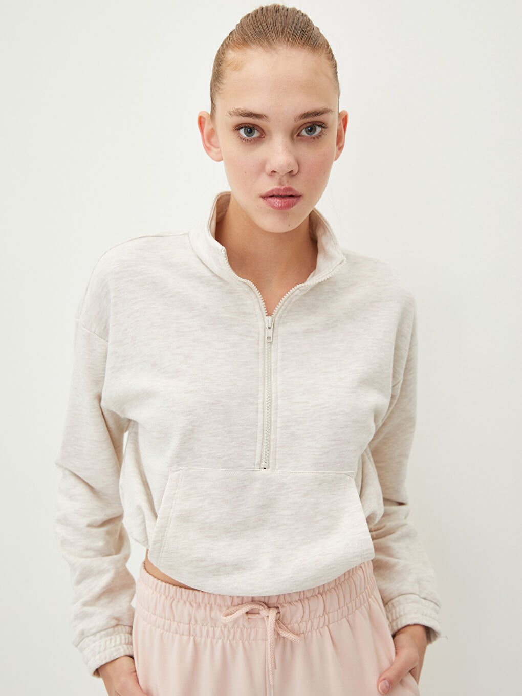 Bej Taş Rengi Melanj Sweatshirt