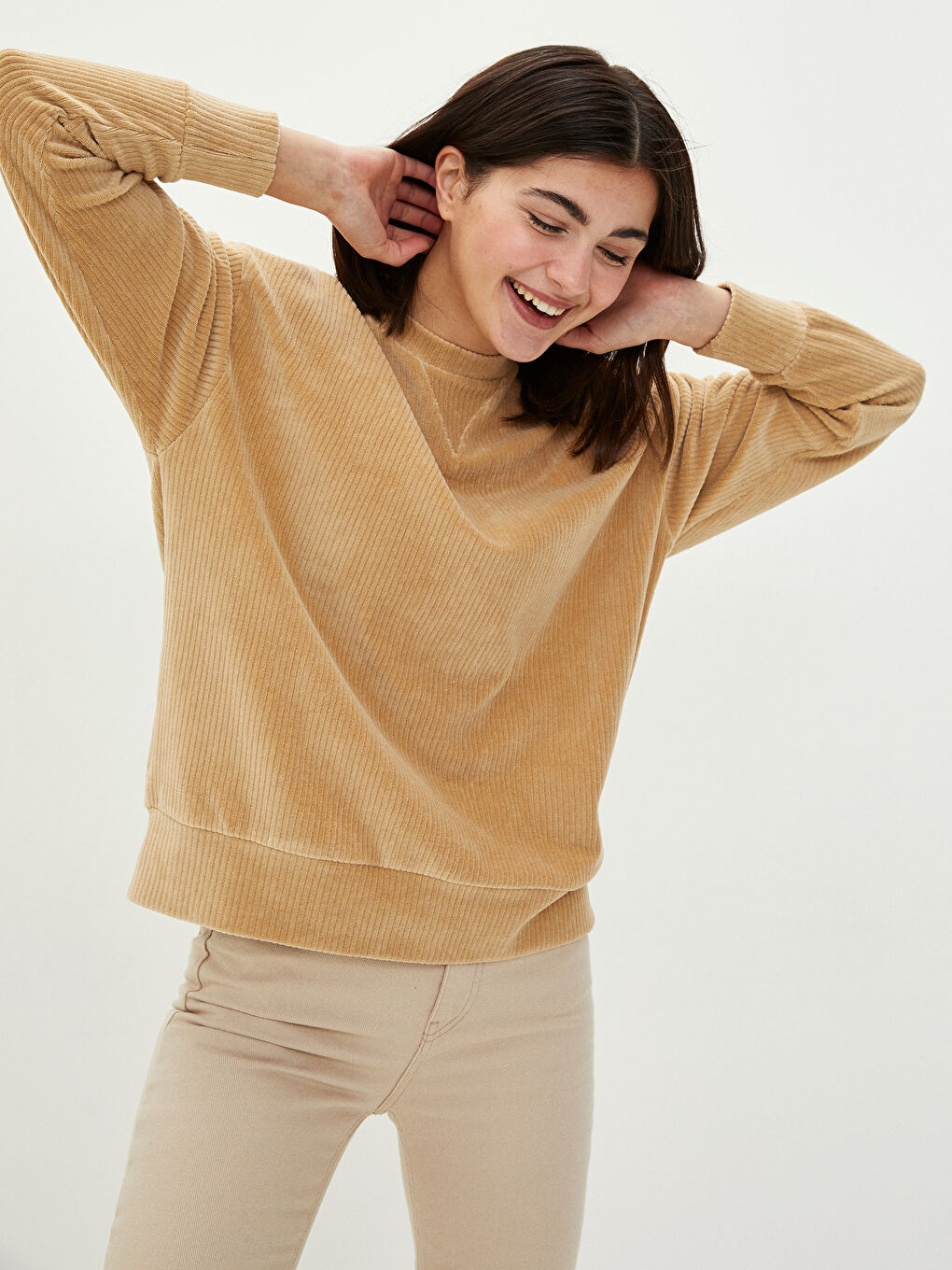 Crew Neck Regular Long Sleeve Velvet Women's Sweatshirt-1