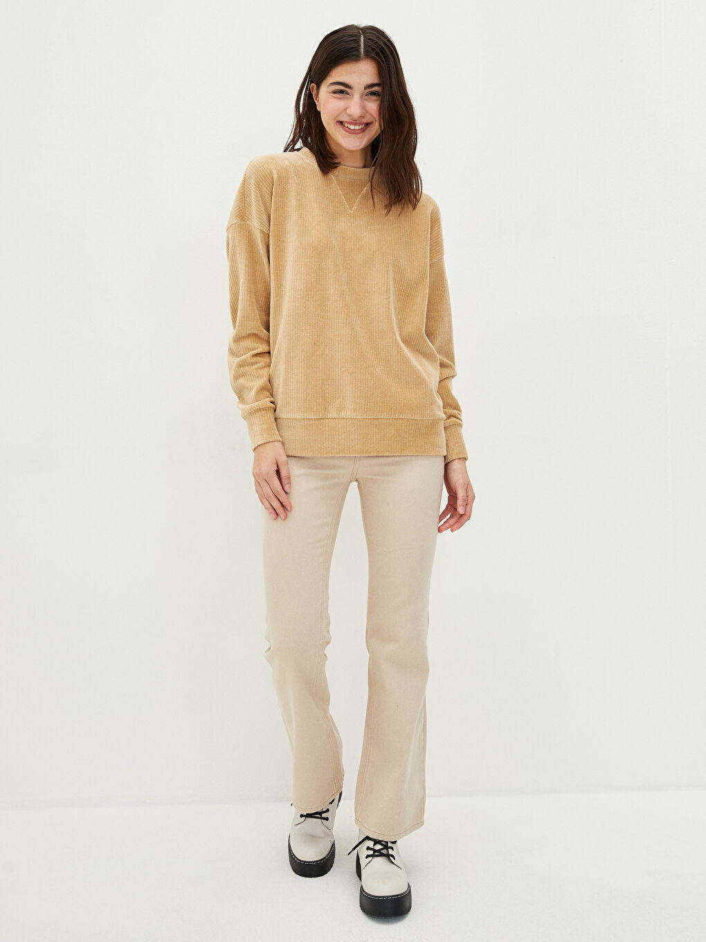 Crew Neck Regular Long Sleeve Velvet Women's Sweatshirt-2