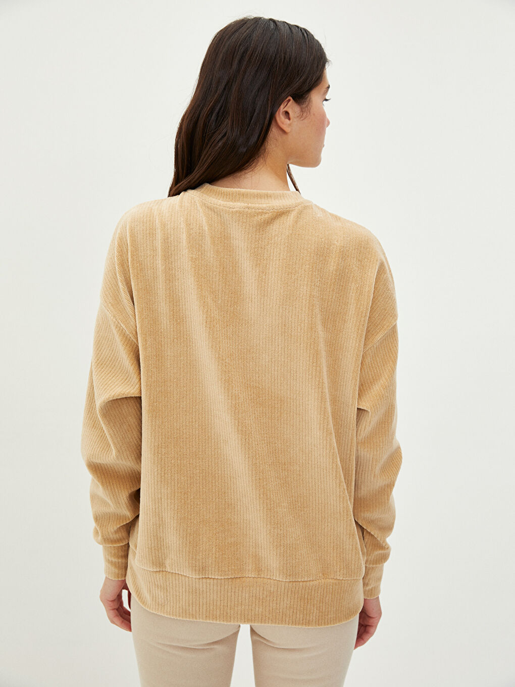 Crew Neck Regular Long Sleeve Velvet Women's Sweatshirt-4