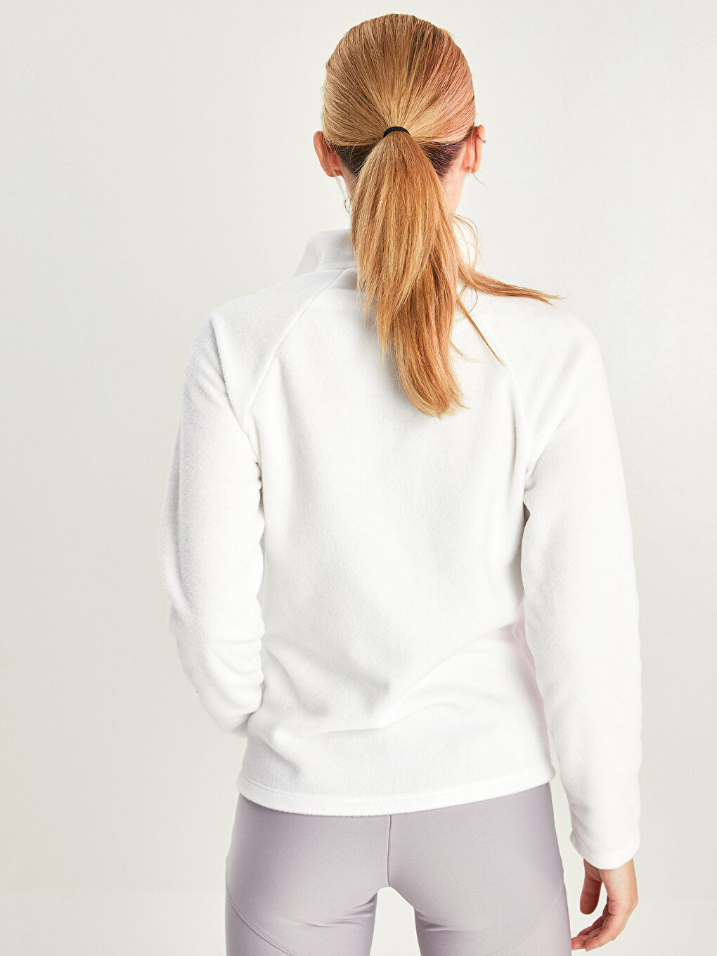 Dik Yaka Düz Uzun Kollu Cep Detaylı Kadın Spor Hırka-5