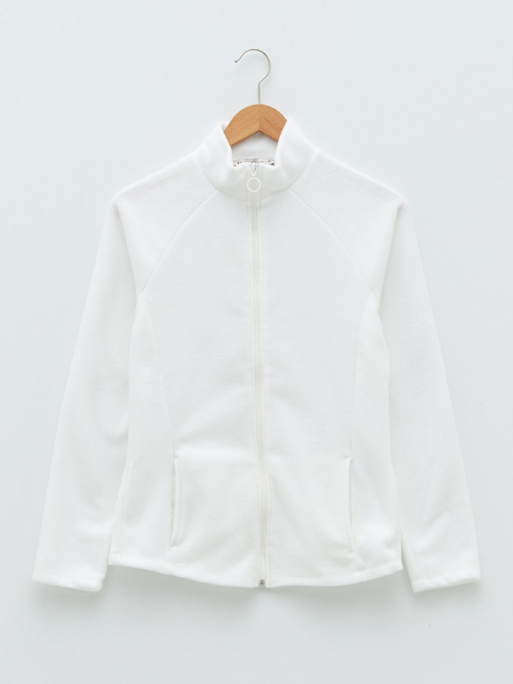 Dik Yaka Düz Uzun Kollu Cep Detaylı Kadın Spor Hırka-6