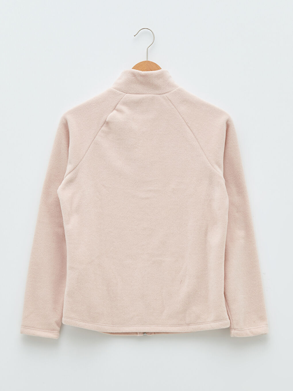 Pembe Dik Yaka Düz Uzun Kollu Cep Detaylı Kadın Spor Hırka-6