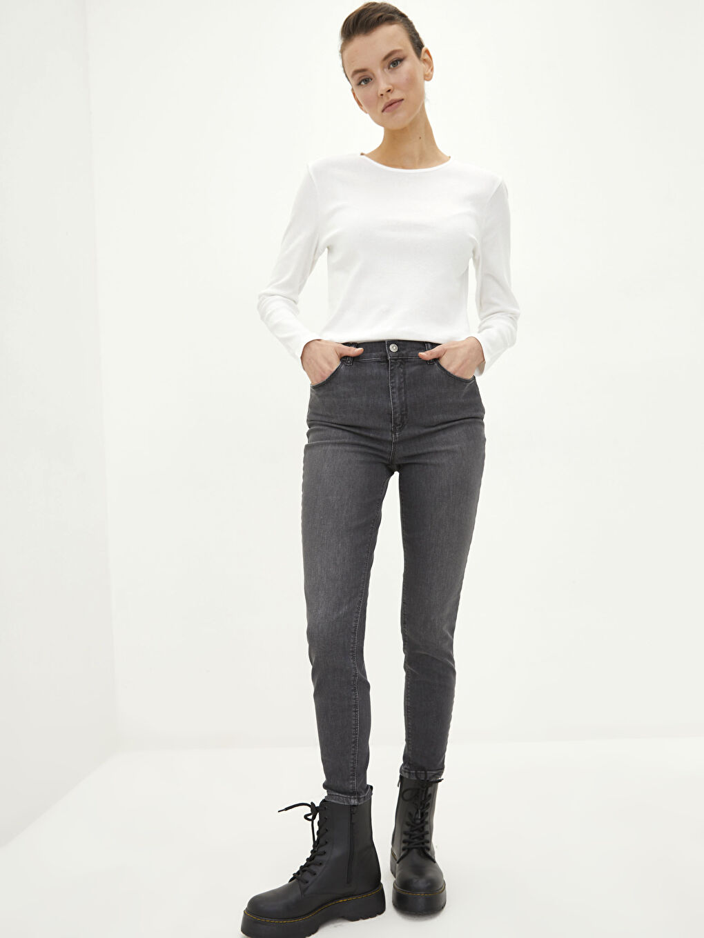 Gri Mercury Skinny Fit Cep Detaylı Kadın Jean Pantolon-1
