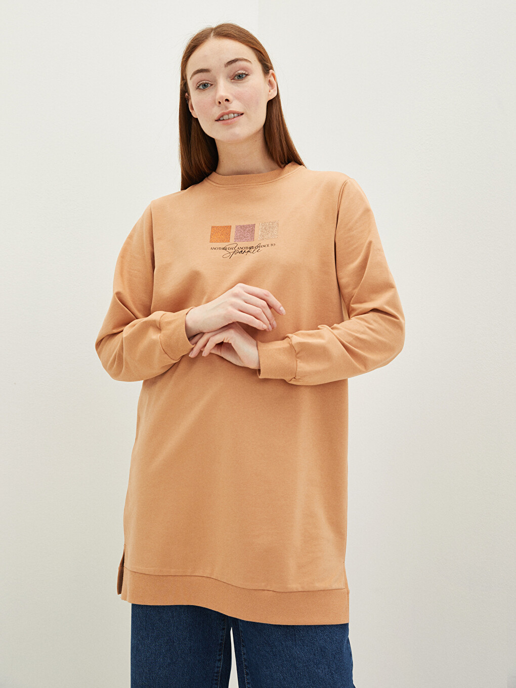 Crew Neck Printed Long Sleeve Women's Sweatshirt Tunic-1