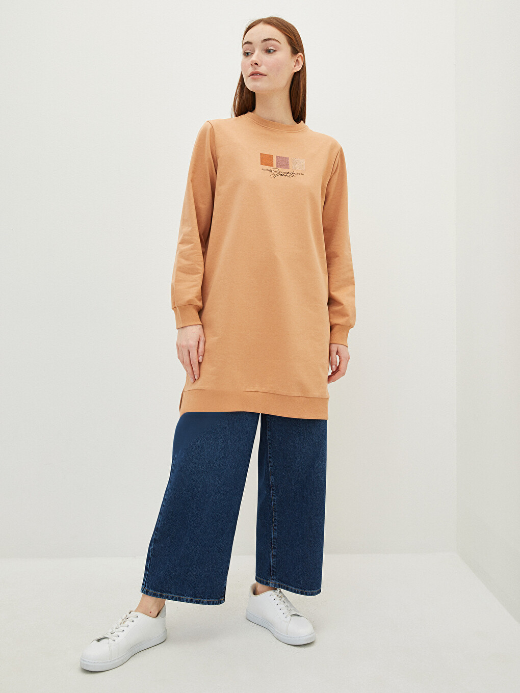 Crew Neck Printed Long Sleeve Women's Sweatshirt Tunic-3