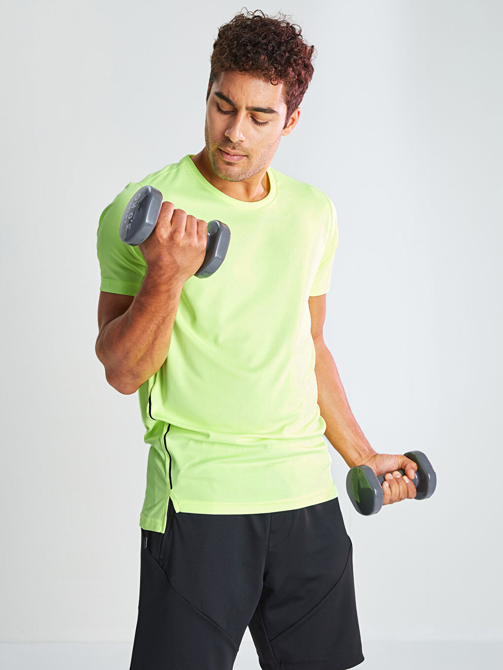 Sarı Bisiklet Yaka Kısa Kollu Erkek Spor Tişört