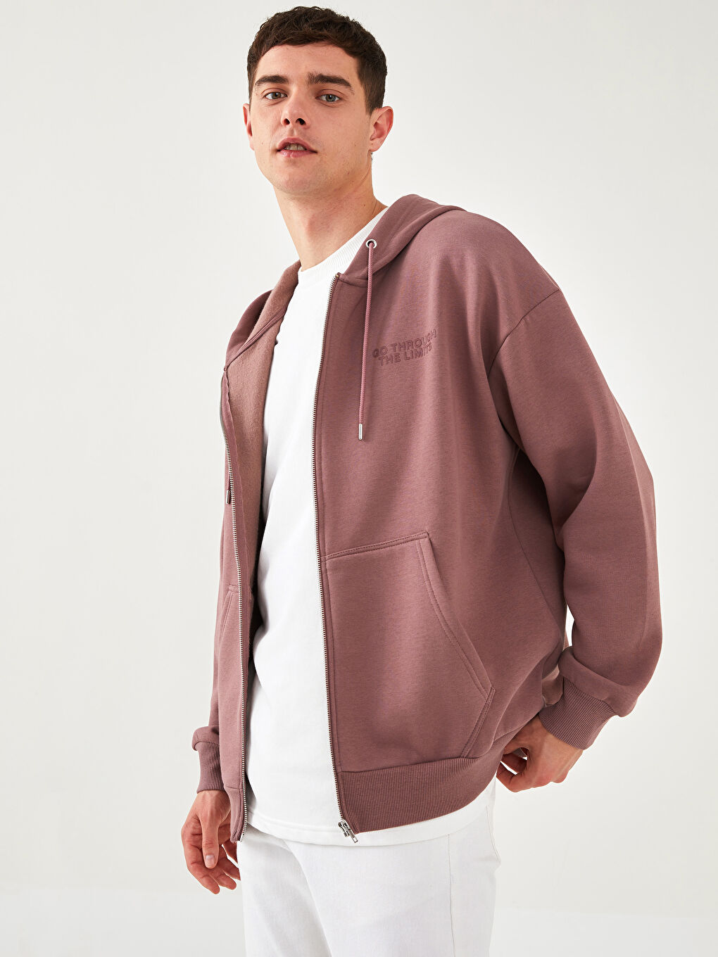 Kapuzen-Strickjacke für Herren mit Print und Reißverschluss und langen Ärmeln-1