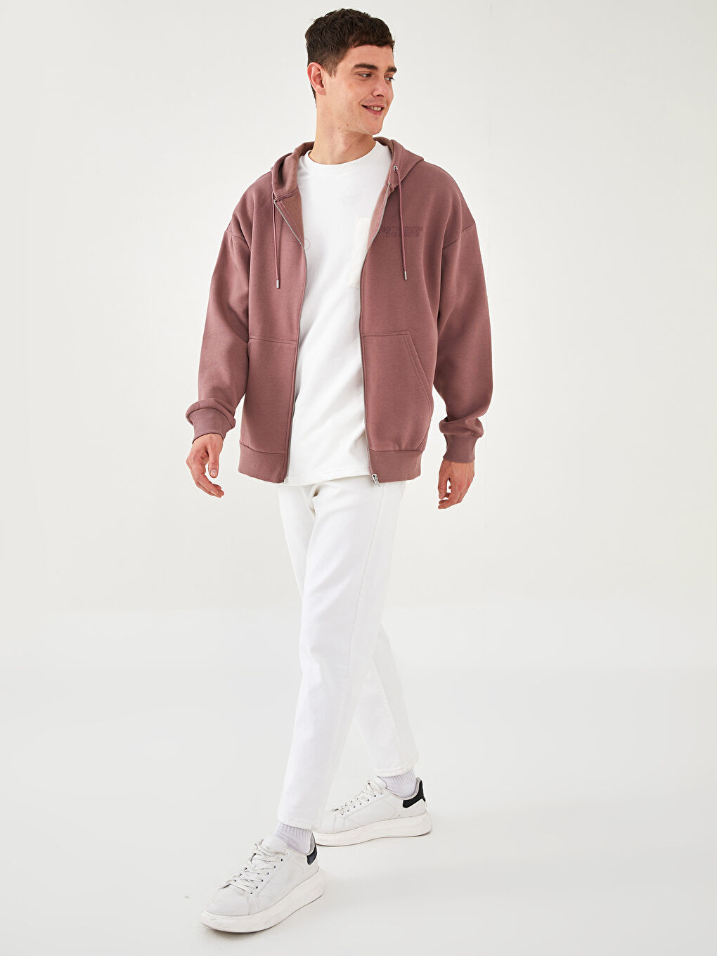 Kapuzen-Strickjacke für Herren mit Print und Reißverschluss und langen Ärmeln-3