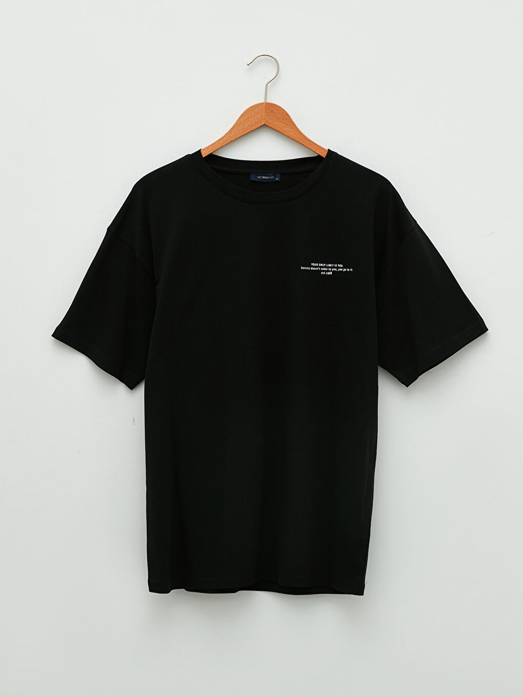 Siyah Oversize Bisiklet Yaka Kısa Kollu Baskılı Penye Erkek Tişört-5