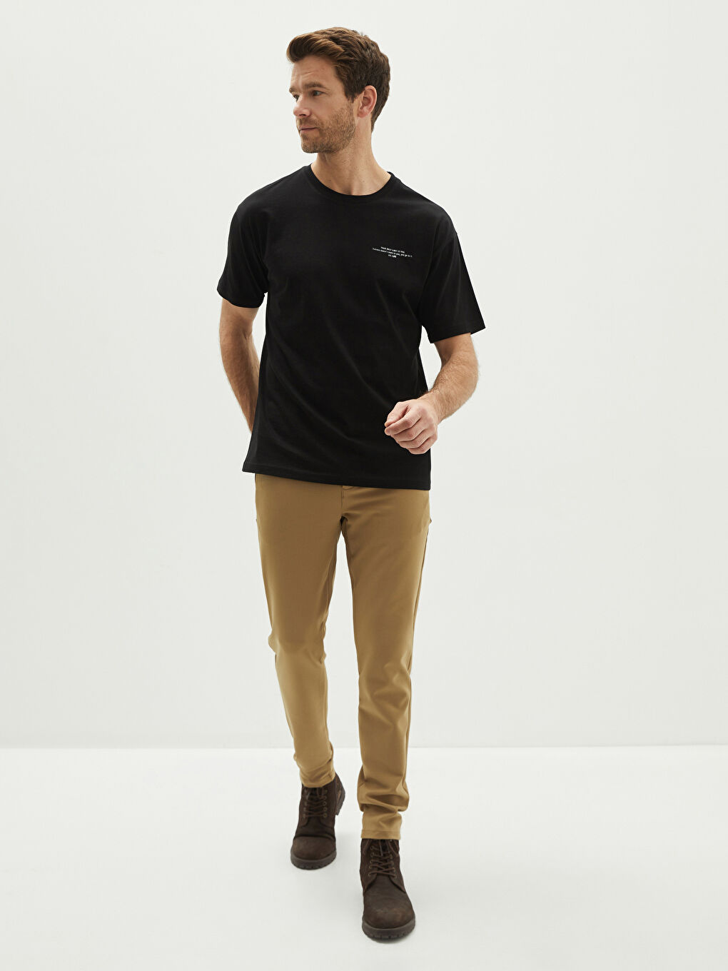 Siyah Oversize Bisiklet Yaka Kısa Kollu Baskılı Penye Erkek Tişört-2