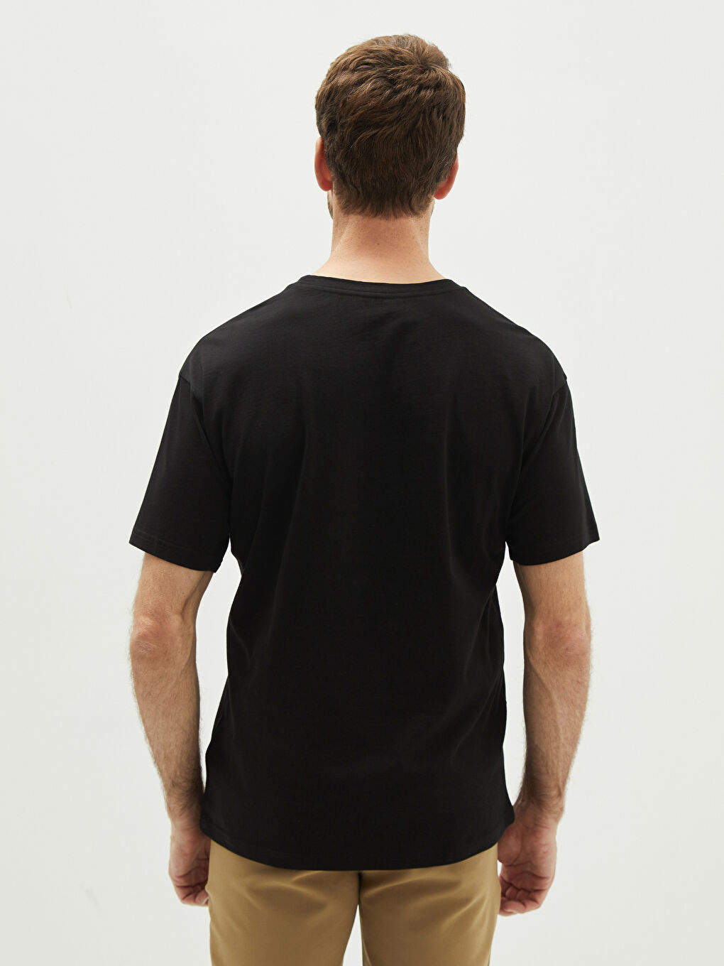 Siyah Oversize Bisiklet Yaka Kısa Kollu Baskılı Penye Erkek Tişört-4