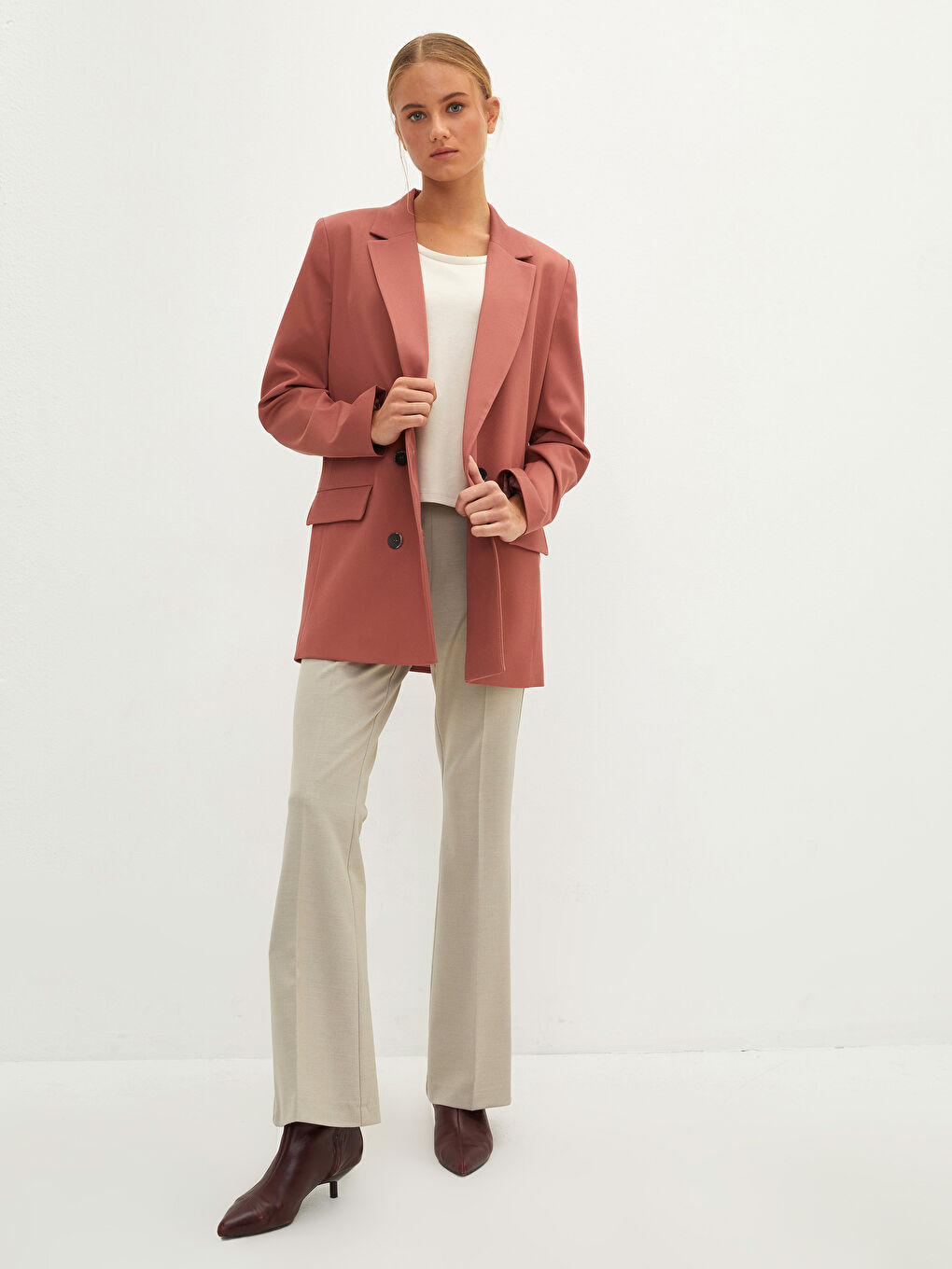 Front Button Closure Long Sleeve Women's Blazer Jacket-3