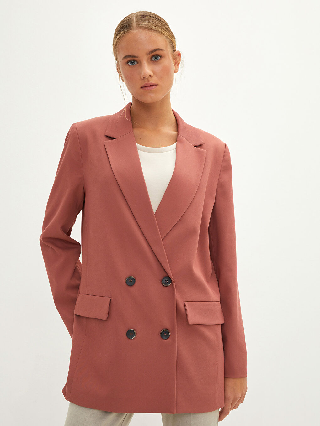 Front Button Closure Long Sleeve Women's Blazer Jacket-1