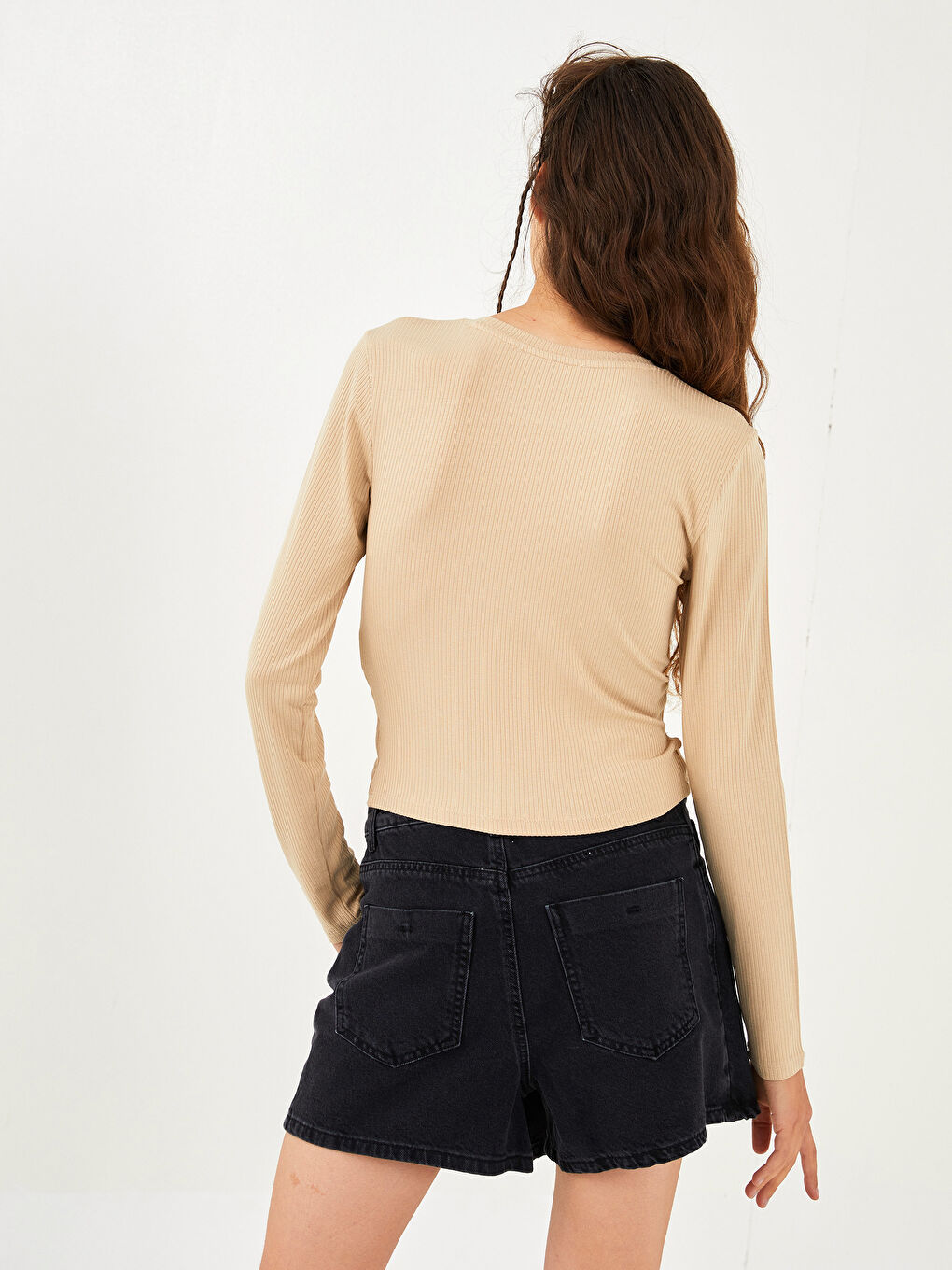 Crew Neck Plain Long Sleeve Women's T-Shirt-4