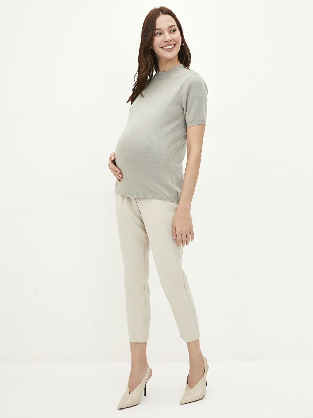 Stand Up Collar Straight Short Sleeve Maternity Knitwear Sweater-2