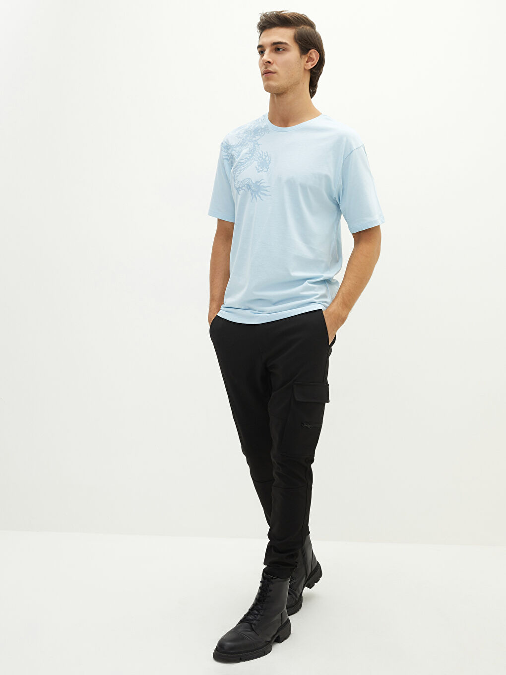 تيشيرت رجالي ياقة دائرية كم قصير مطبوع قطن ممشط-2