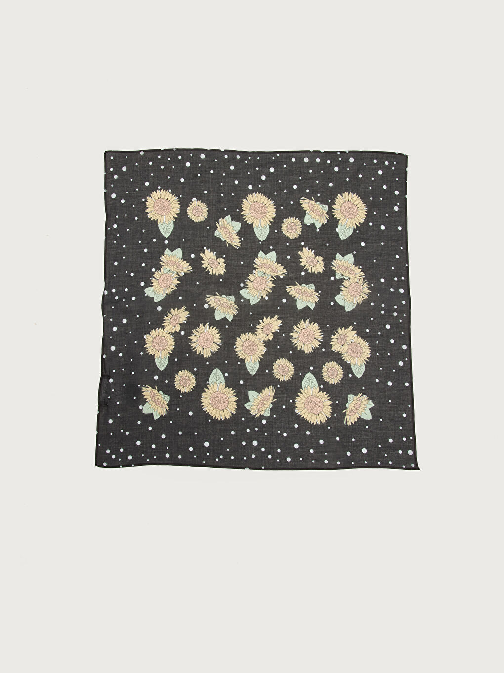 Siyah Pamuklu Desenli Kadın Bandana-5
