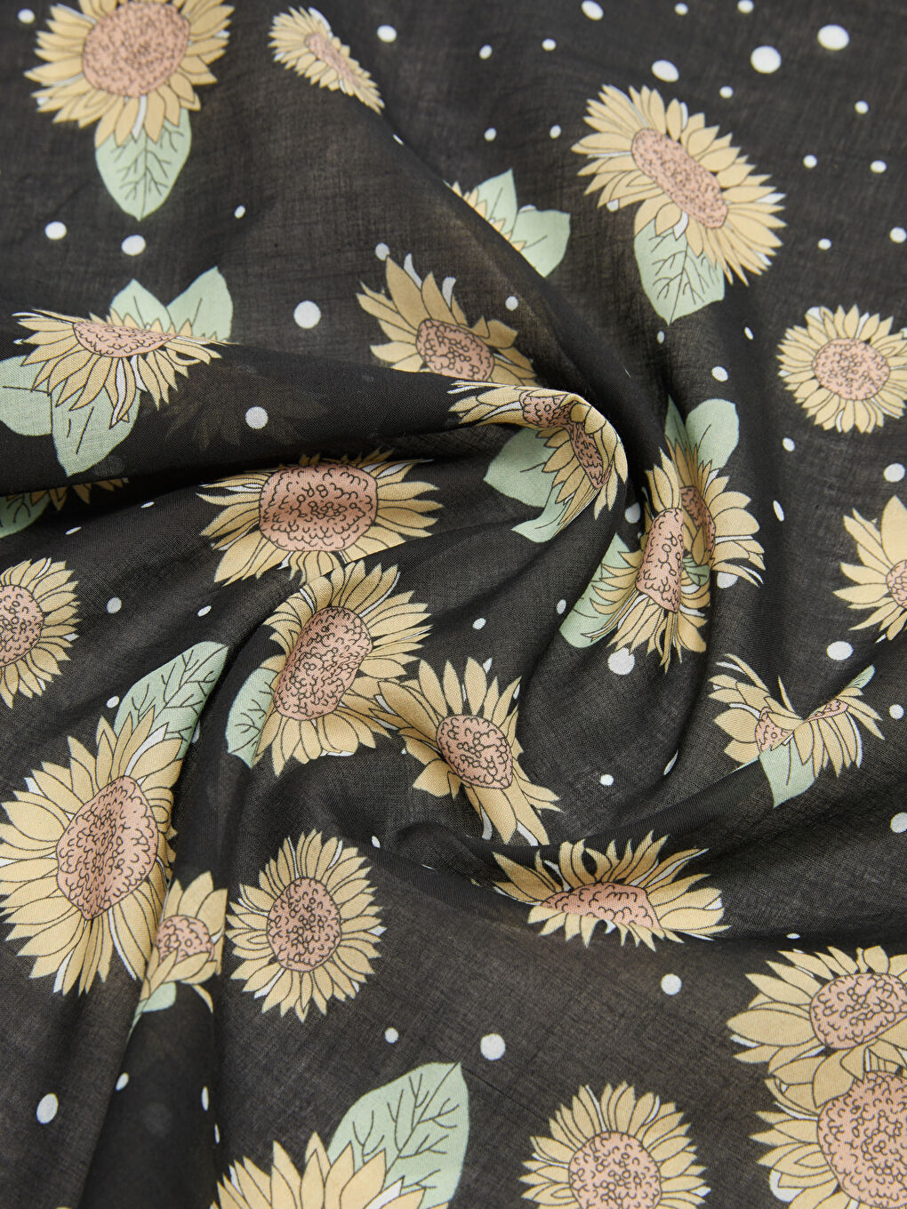 Siyah Pamuklu Desenli Kadın Bandana-6