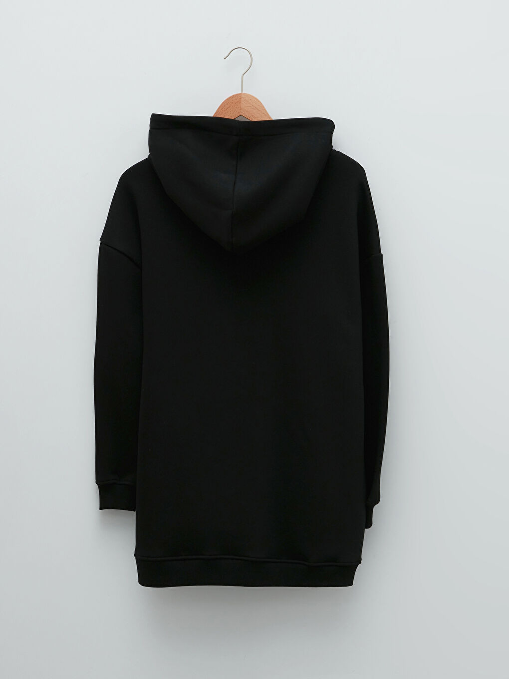 Siyah Büyük Beden Kapüşonlu Düz Kadın Kalın Sweatshirt-6