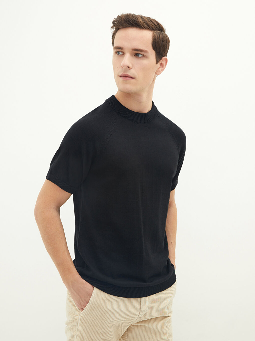 Half Turtleneck Short Sleeve Men's Knitwear Sweater