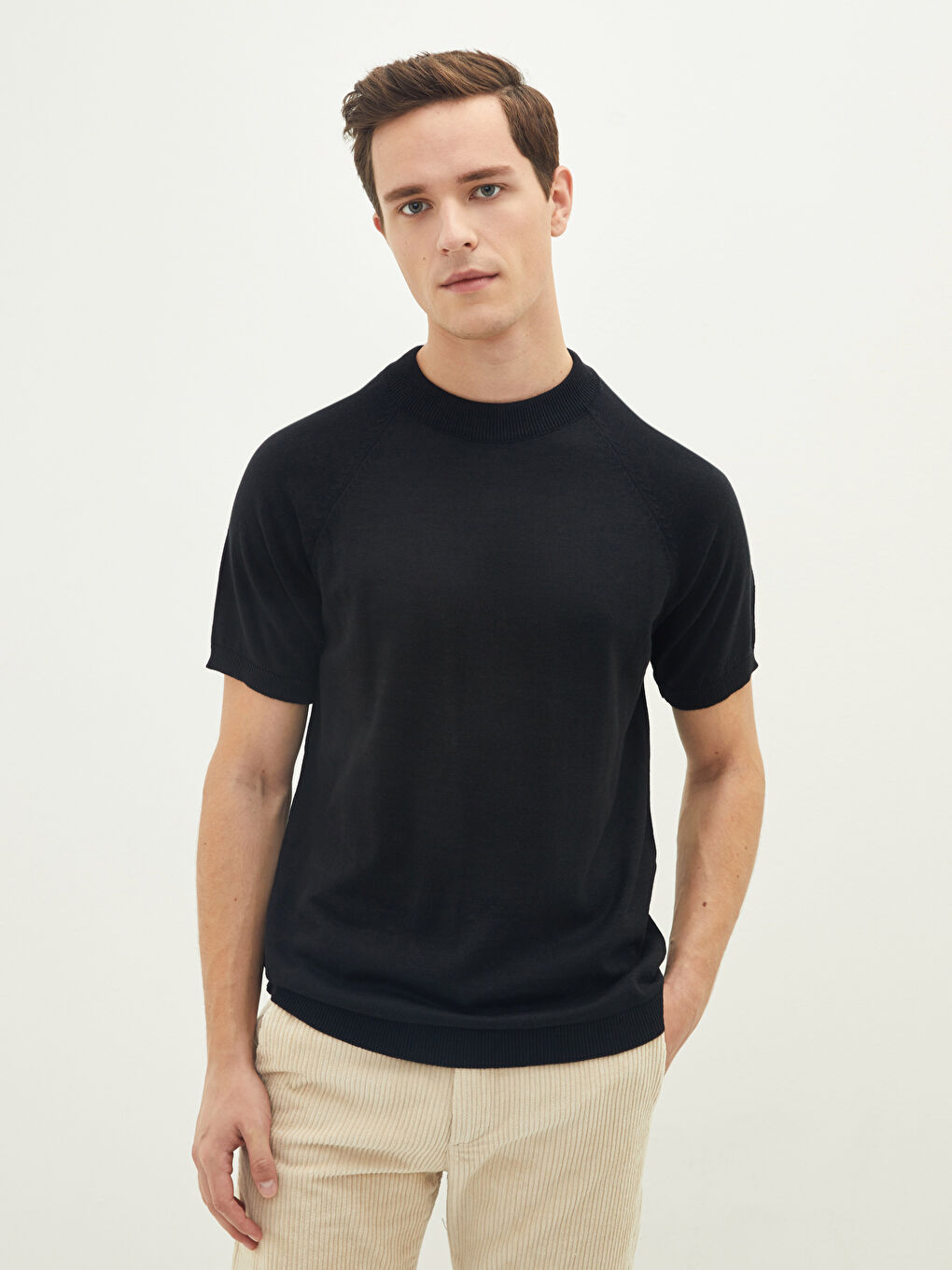 Half Turtleneck Short Sleeve Men's Knitwear Sweater-1