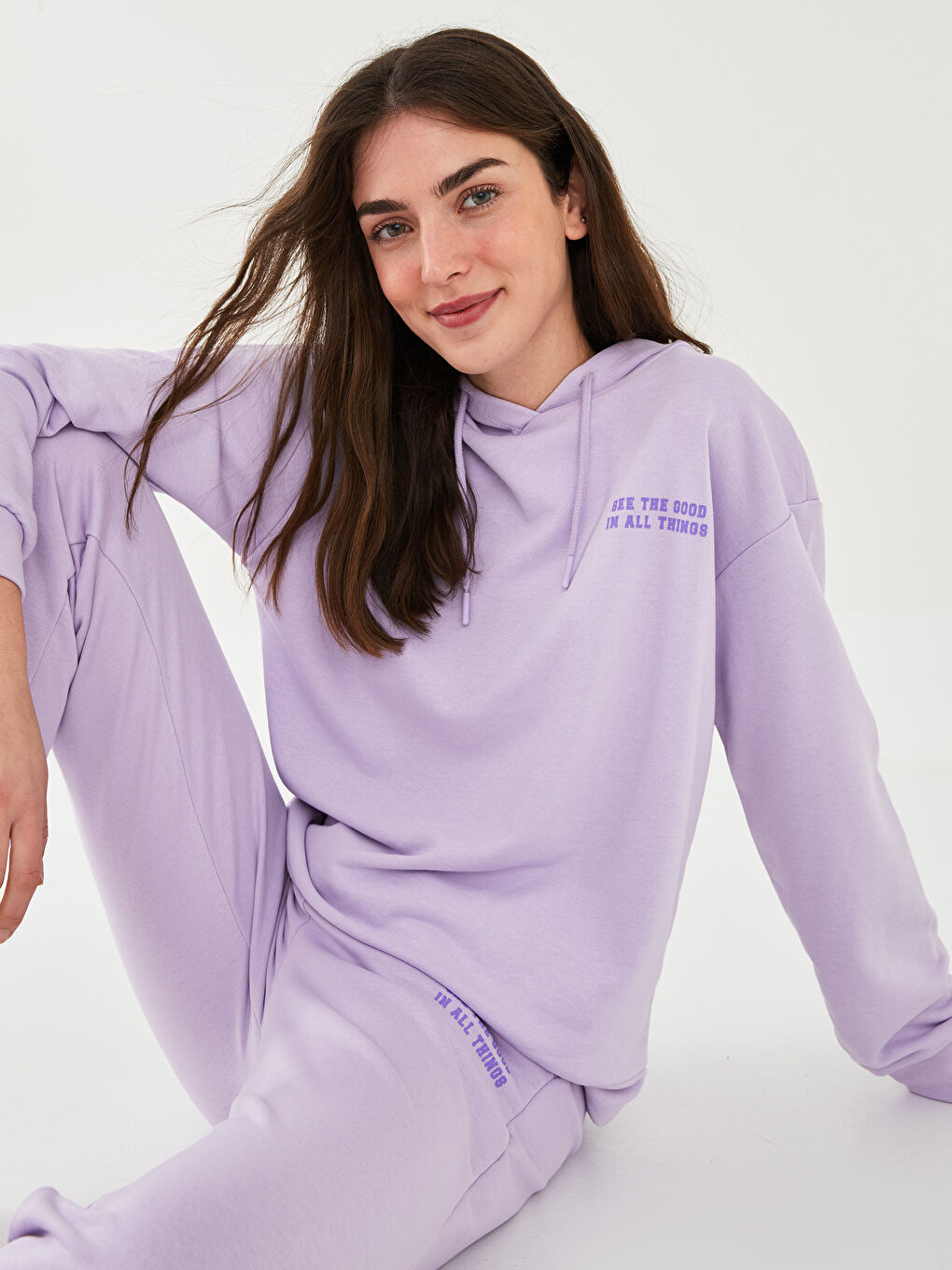 XSIDE Hooded Slogan Printed Long Sleeve Women's Sweatshirt -W1JL35Z8-G0W