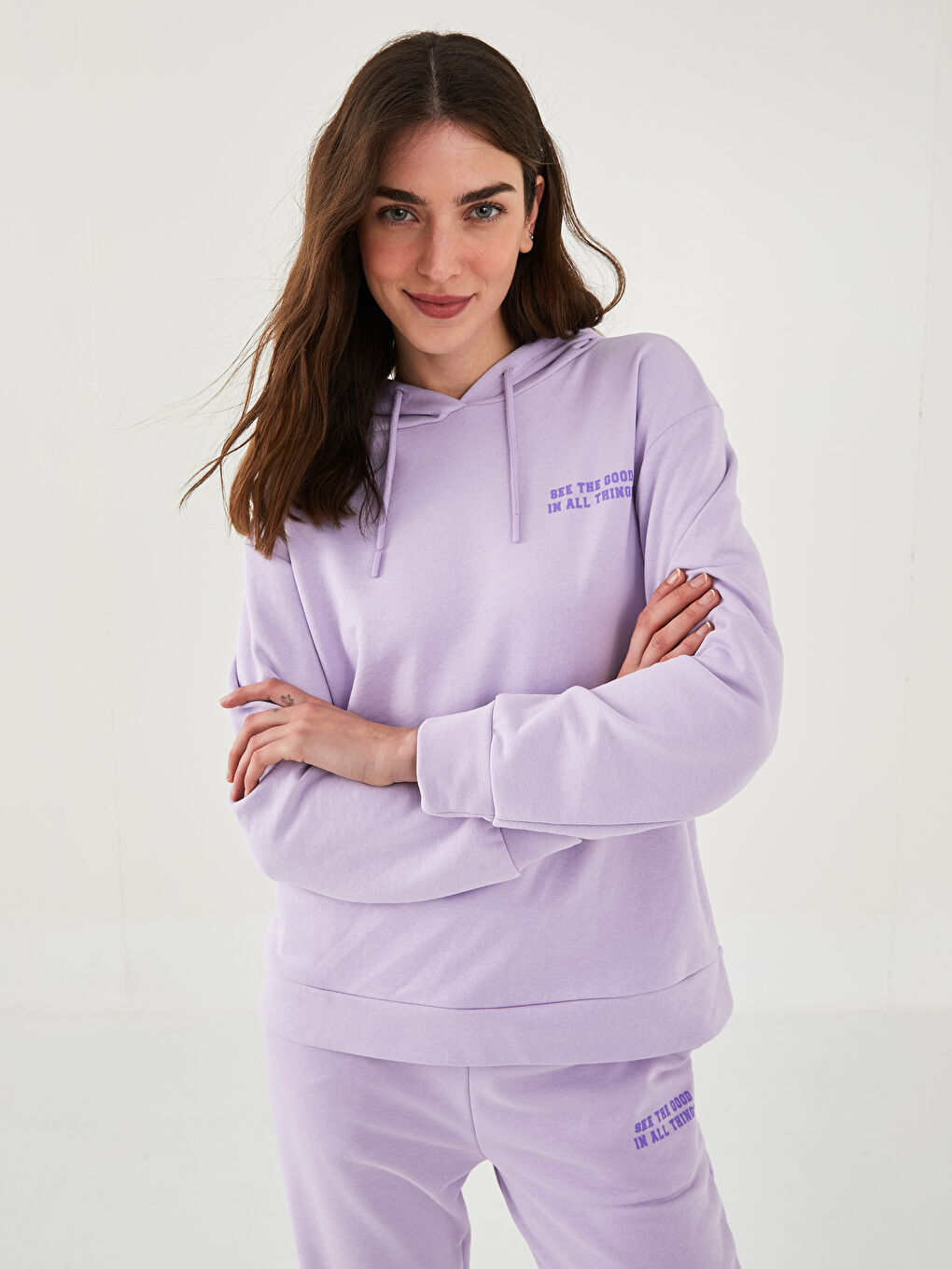 XSIDE Hooded Slogan Printed Long Sleeve Women's Sweatshirt -W1JL35Z8-G0W