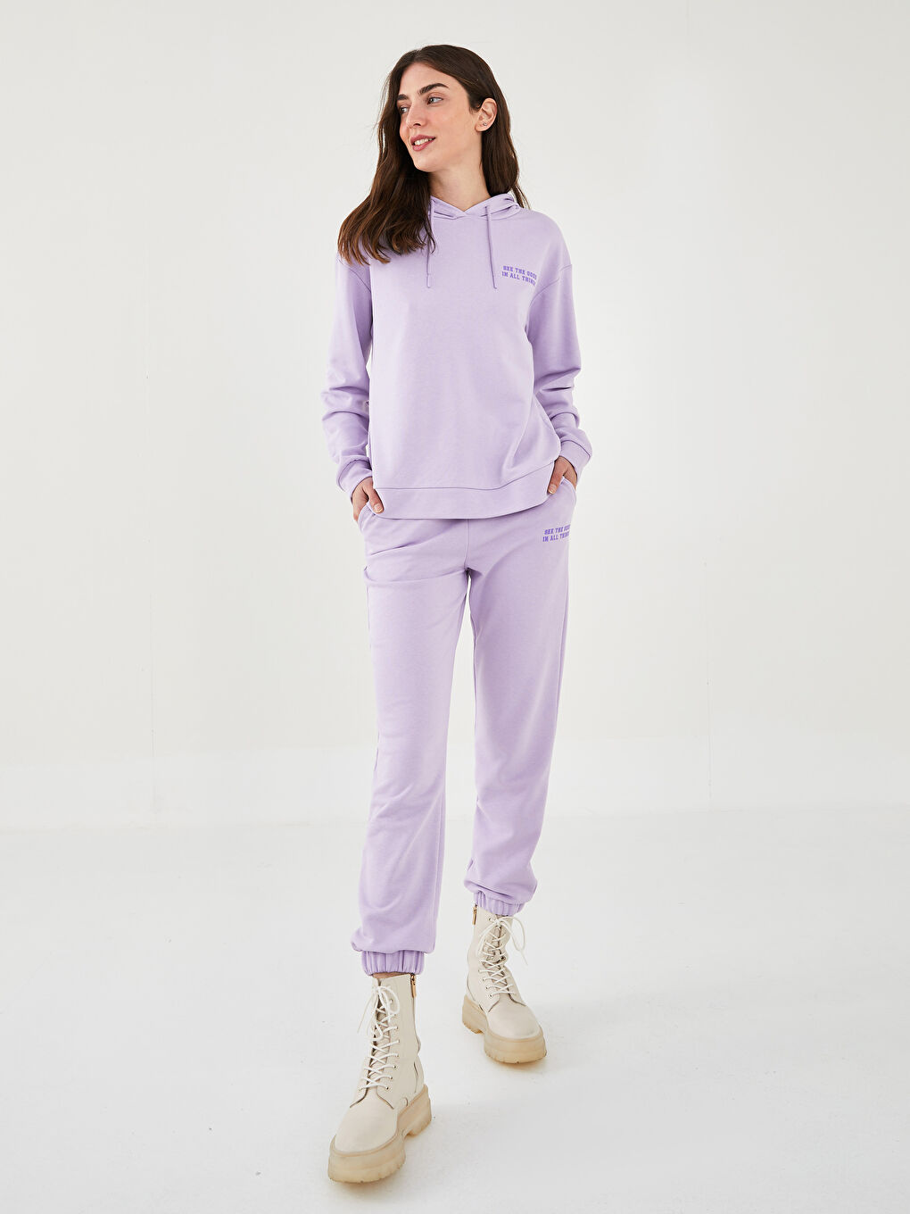 XSIDE Hooded Slogan Printed Long Sleeve Women's Sweatshirt -W1JL35Z8-G0W