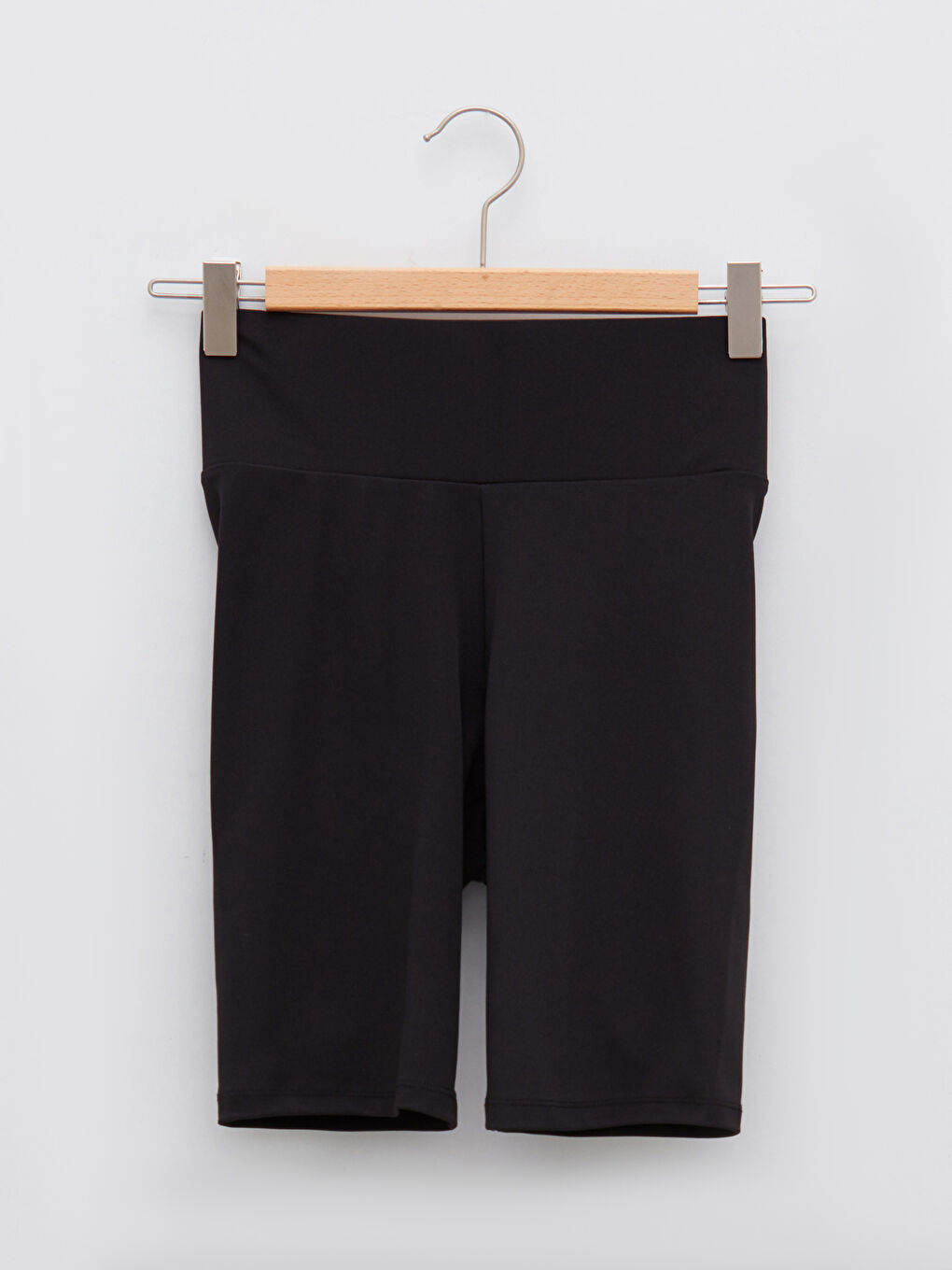 Siyah Kadın Beli Lastikli Düz Biker Şort Tayt-5