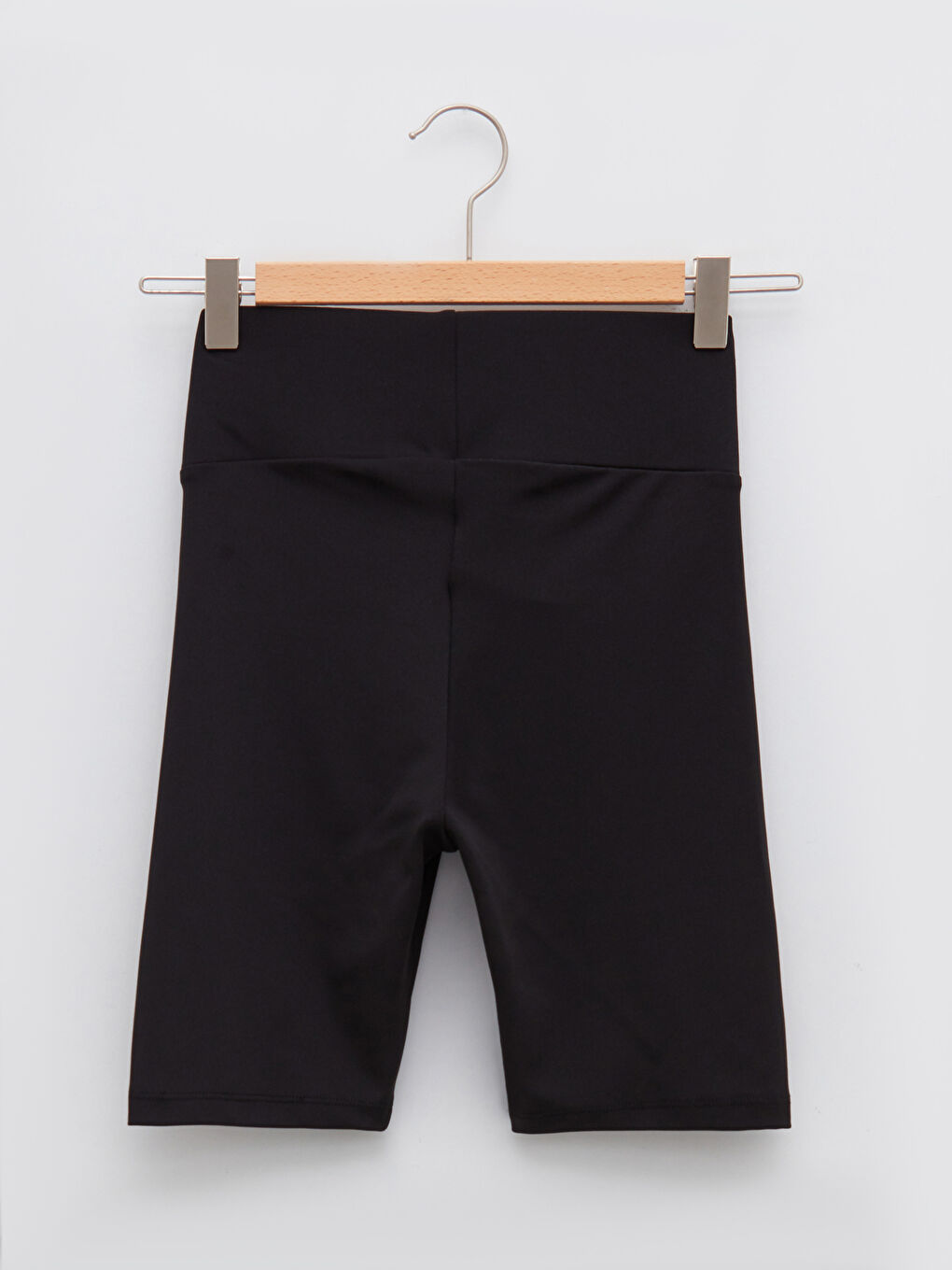 Siyah Kadın Beli Lastikli Düz Biker Şort Tayt-6