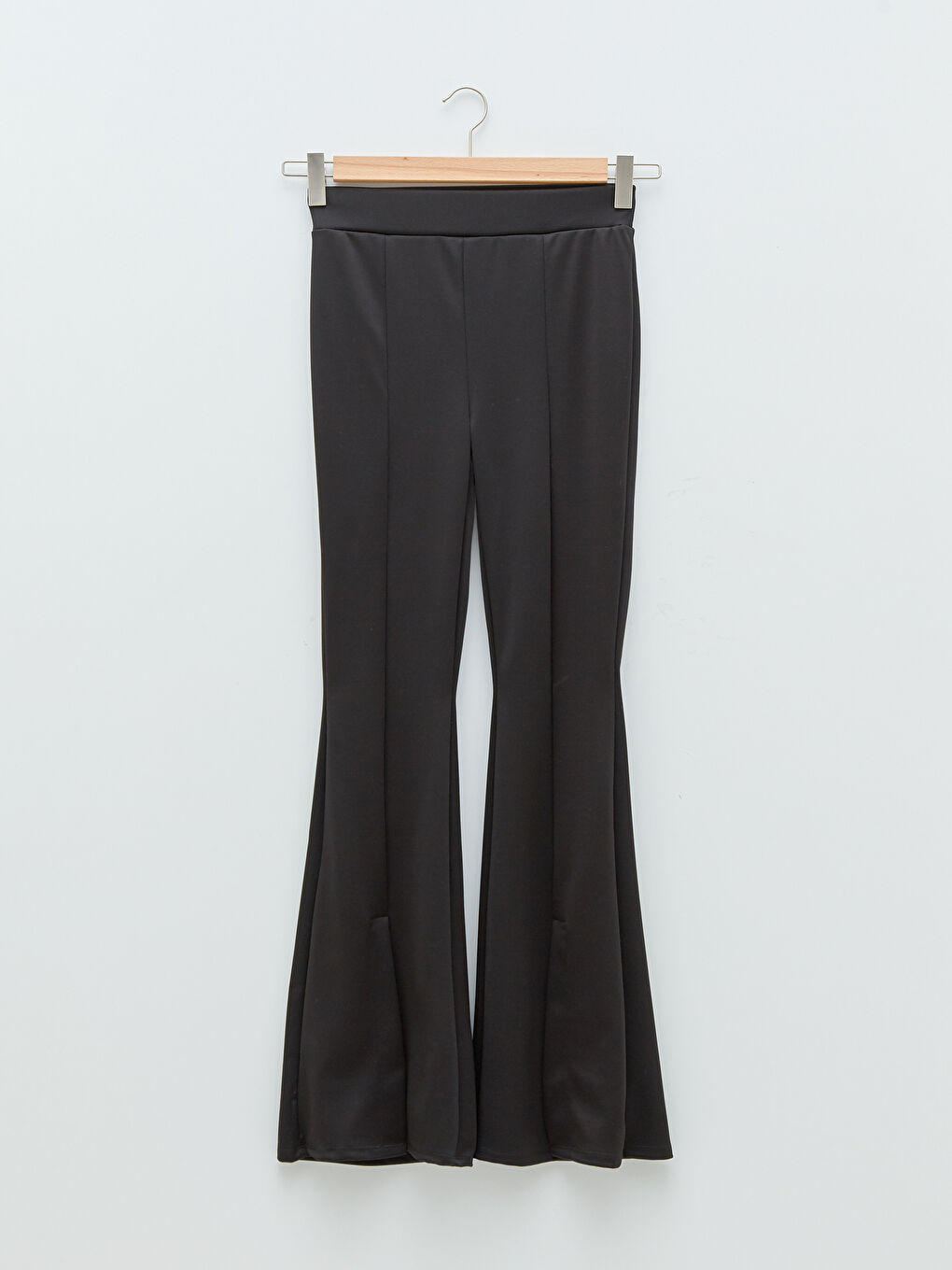 Siyah Beli Lastikli Düz İspanyol Paça Kadın Pantolon-8