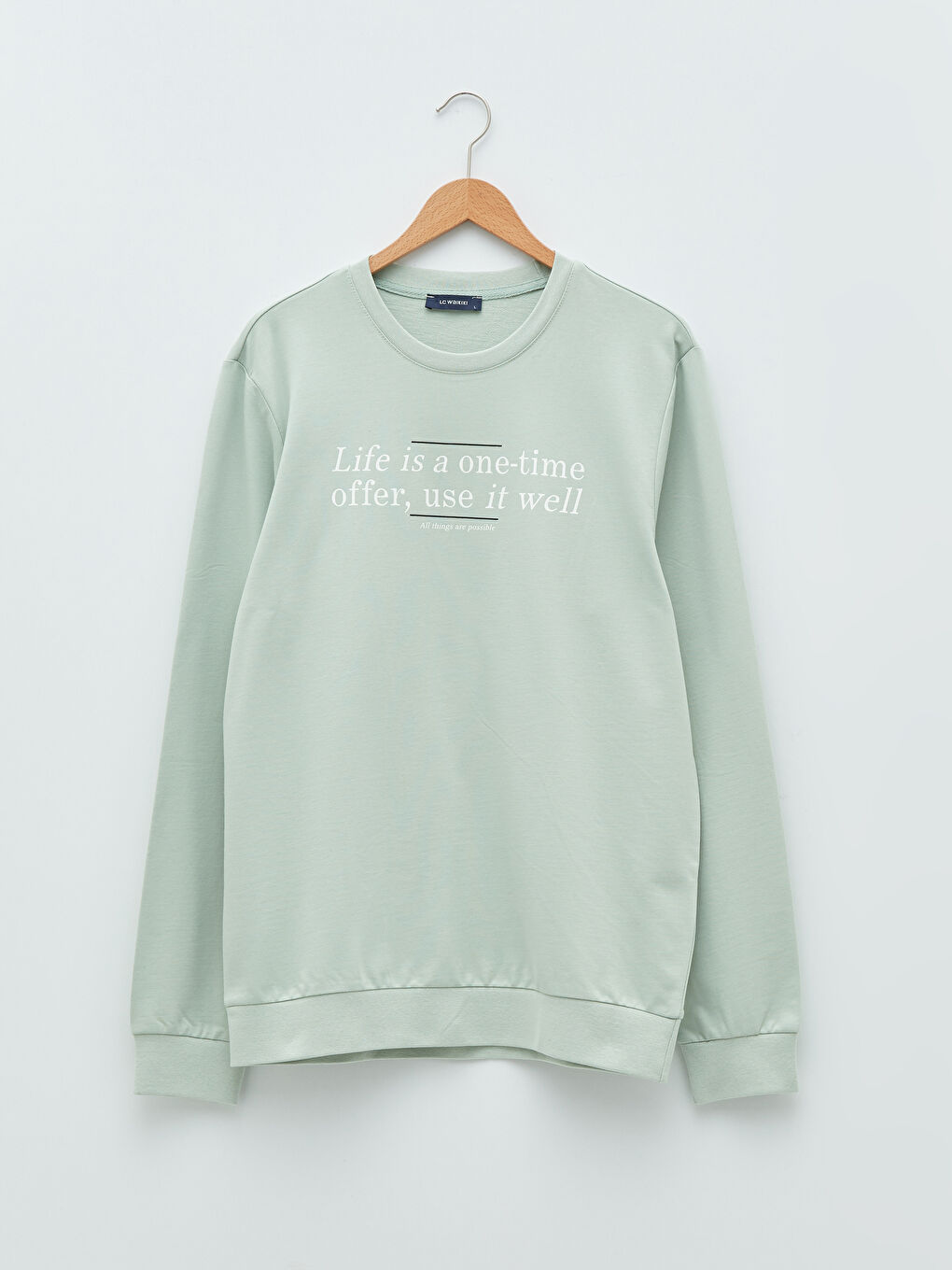 LCWAIKIKI Classic Mat Yeşil Bisiklet Yaka Uzun Kollu Baskılı Erkek Sweatshirt - 5