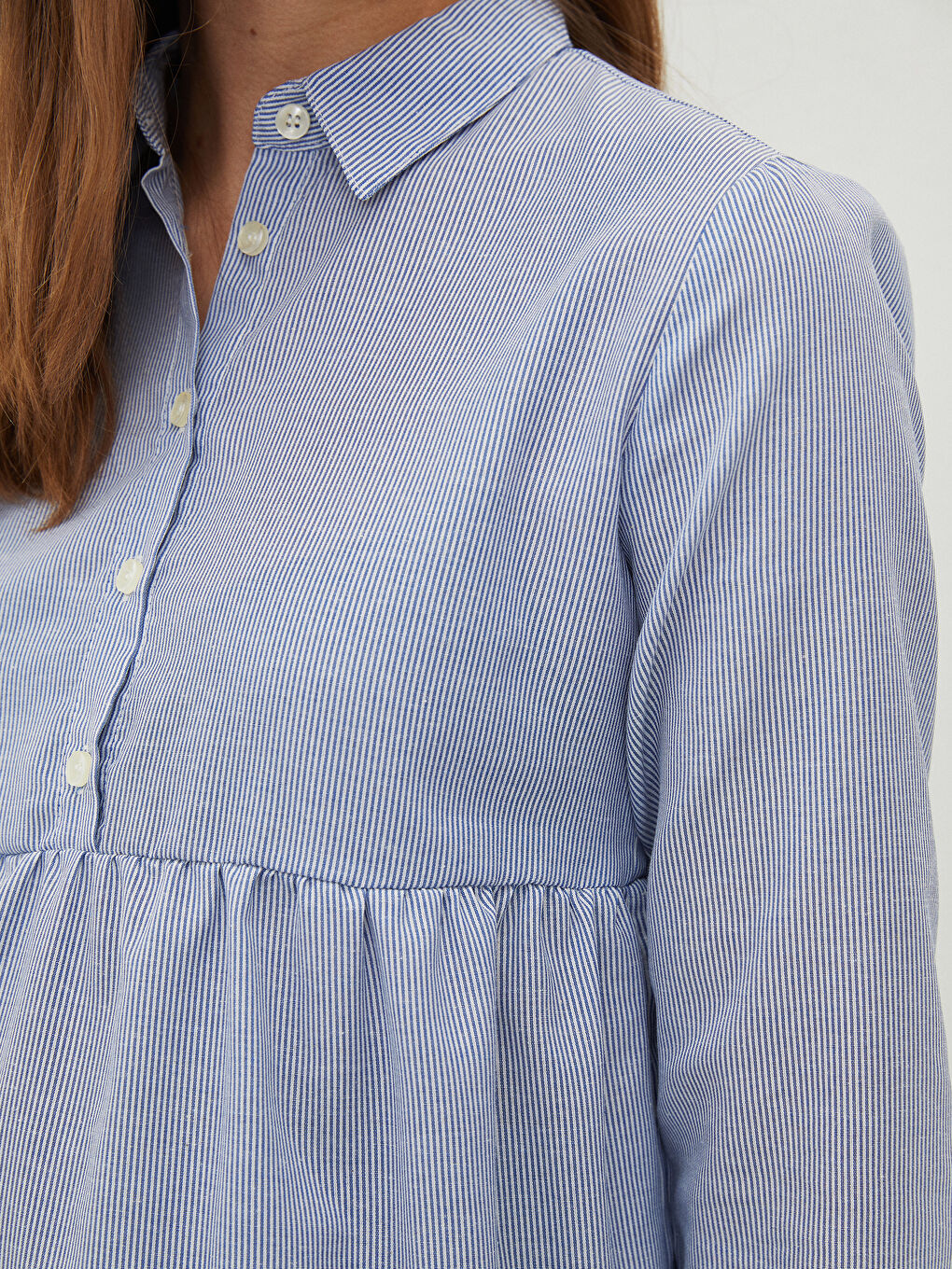 Mavi Çizgili Uzun Kollu Hamile Gömlek Tunik-2