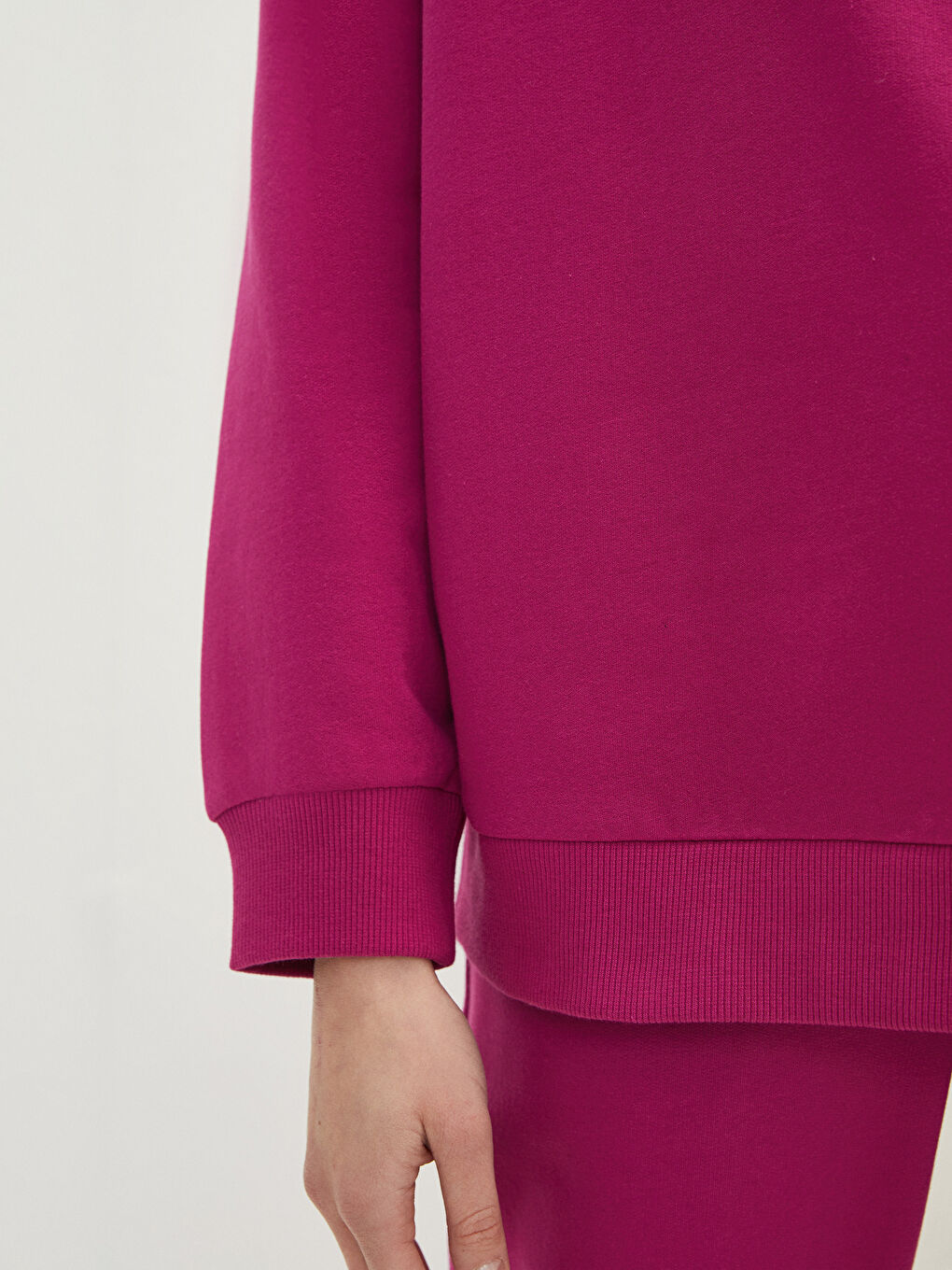 Fuşya Kapüşonlu Düz Uzun Kollu Kadın Sweatshirt-8