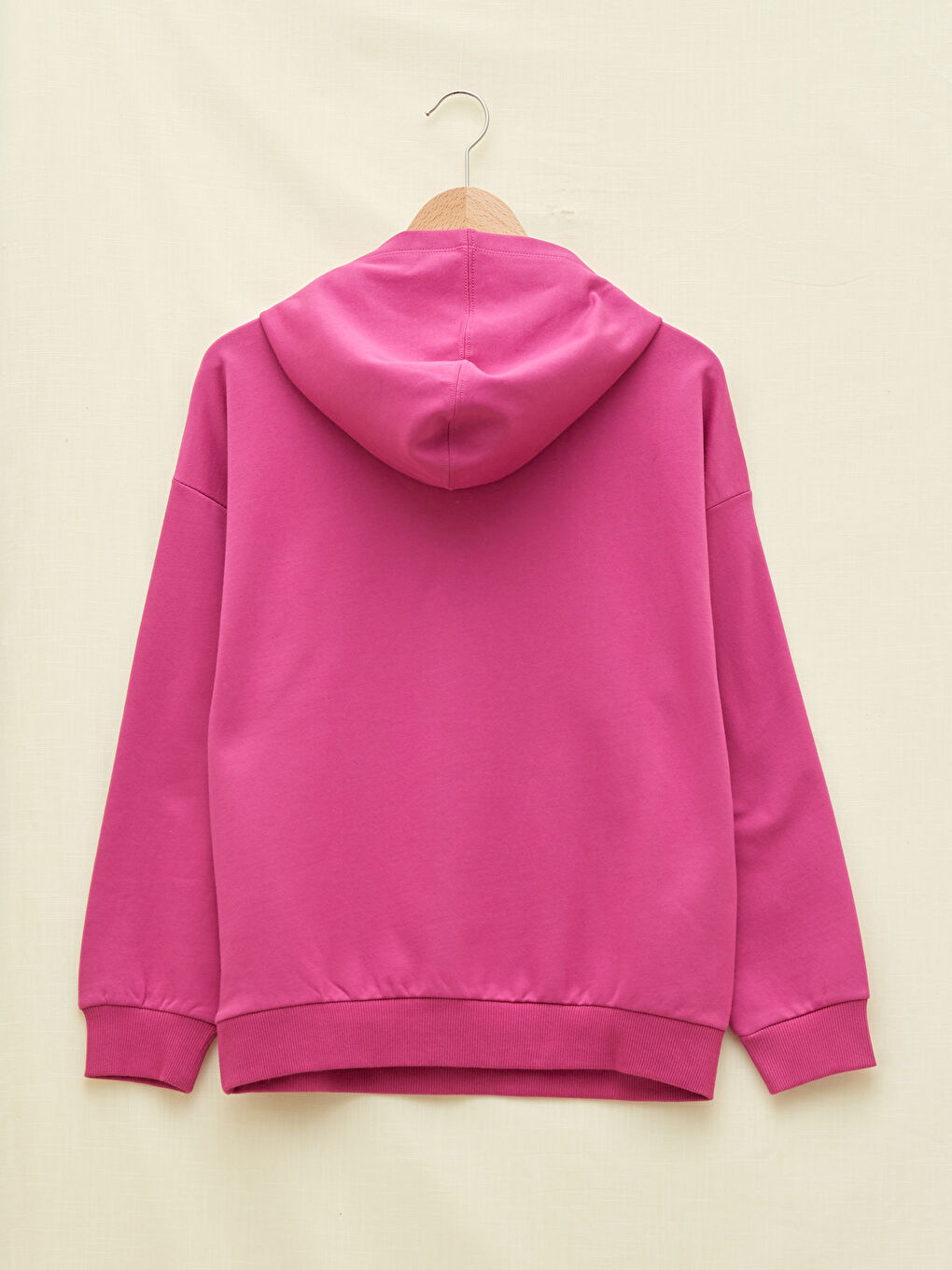 Fuşya Kapüşonlu Düz Uzun Kollu Kadın Sweatshirt-11