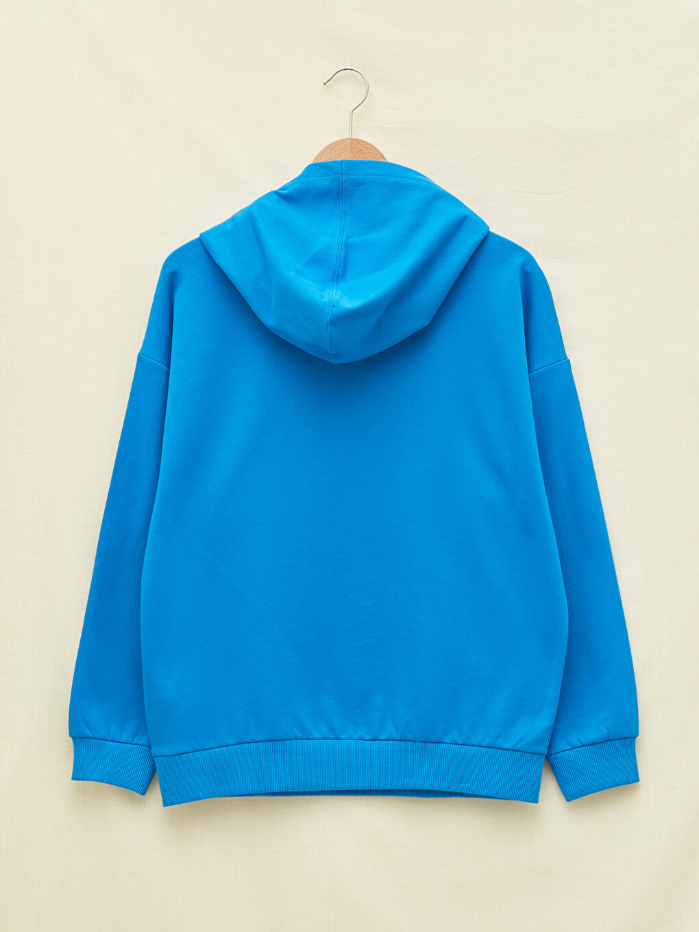 Mavi Kapüşonlu Düz Uzun Kollu Kadın Sweatshirt-6