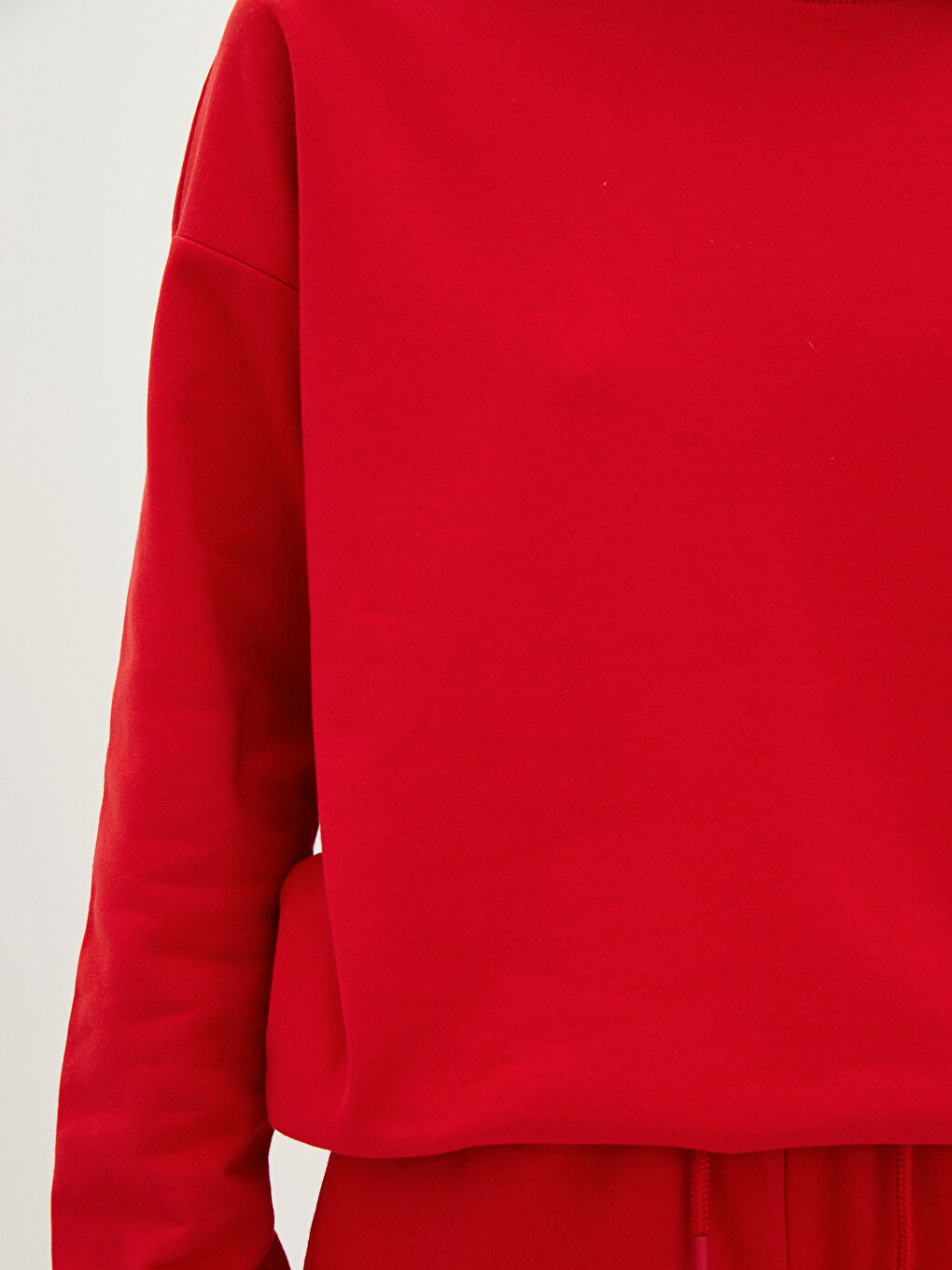 Kırmızı Bisiklet Yaka Düz Uzun Kollu Kadın Sweatshirt-2