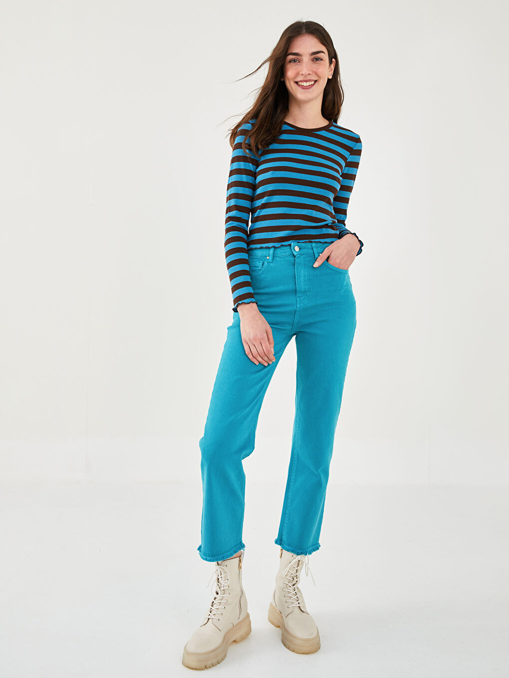 XSIDE Crew Neck Striped Long Sleeve Women's Crop Sweater -W1JM41Z8-HGT