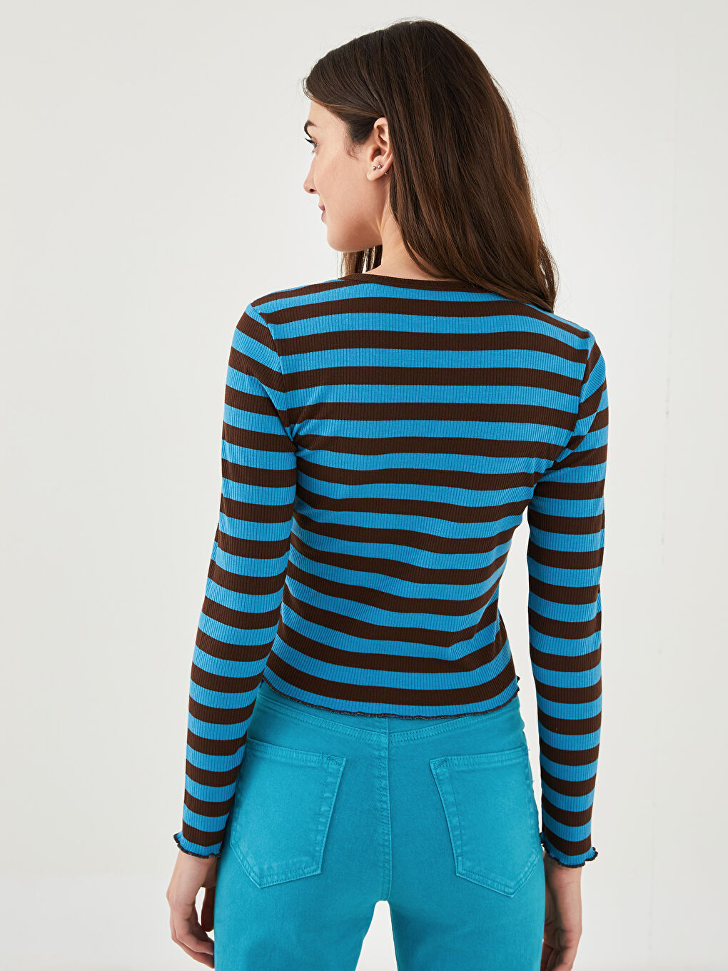 XSIDE Crew Neck Striped Long Sleeve Women's Crop Sweater -W1JM41Z8-HGT