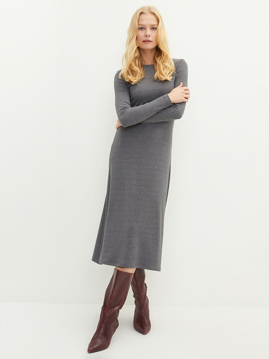 Crew Neck Regular Long Sleeve Cami Fabric Women's Dress