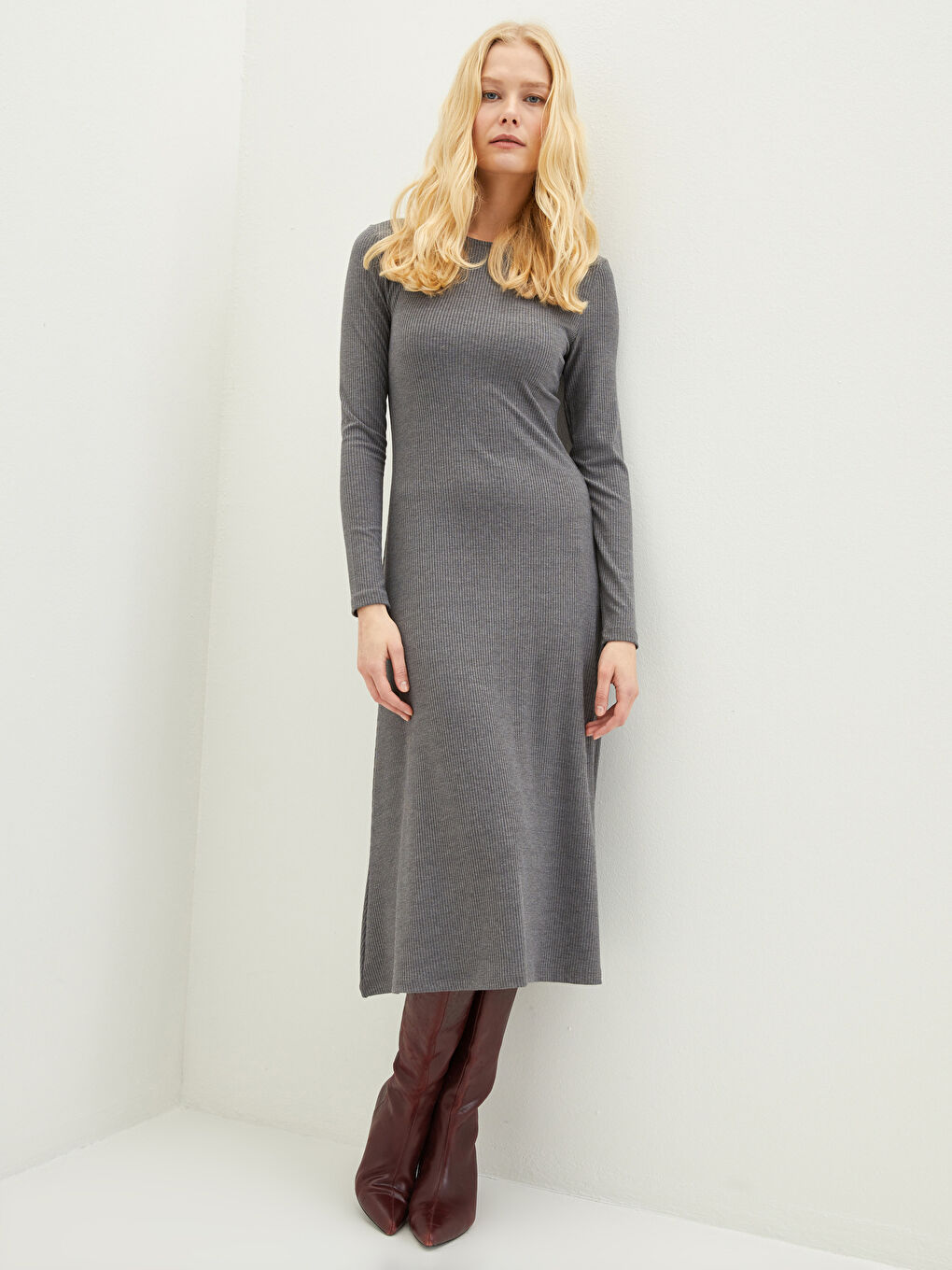 Crew Neck Regular Long Sleeve Cami Fabric Women's Dress-1